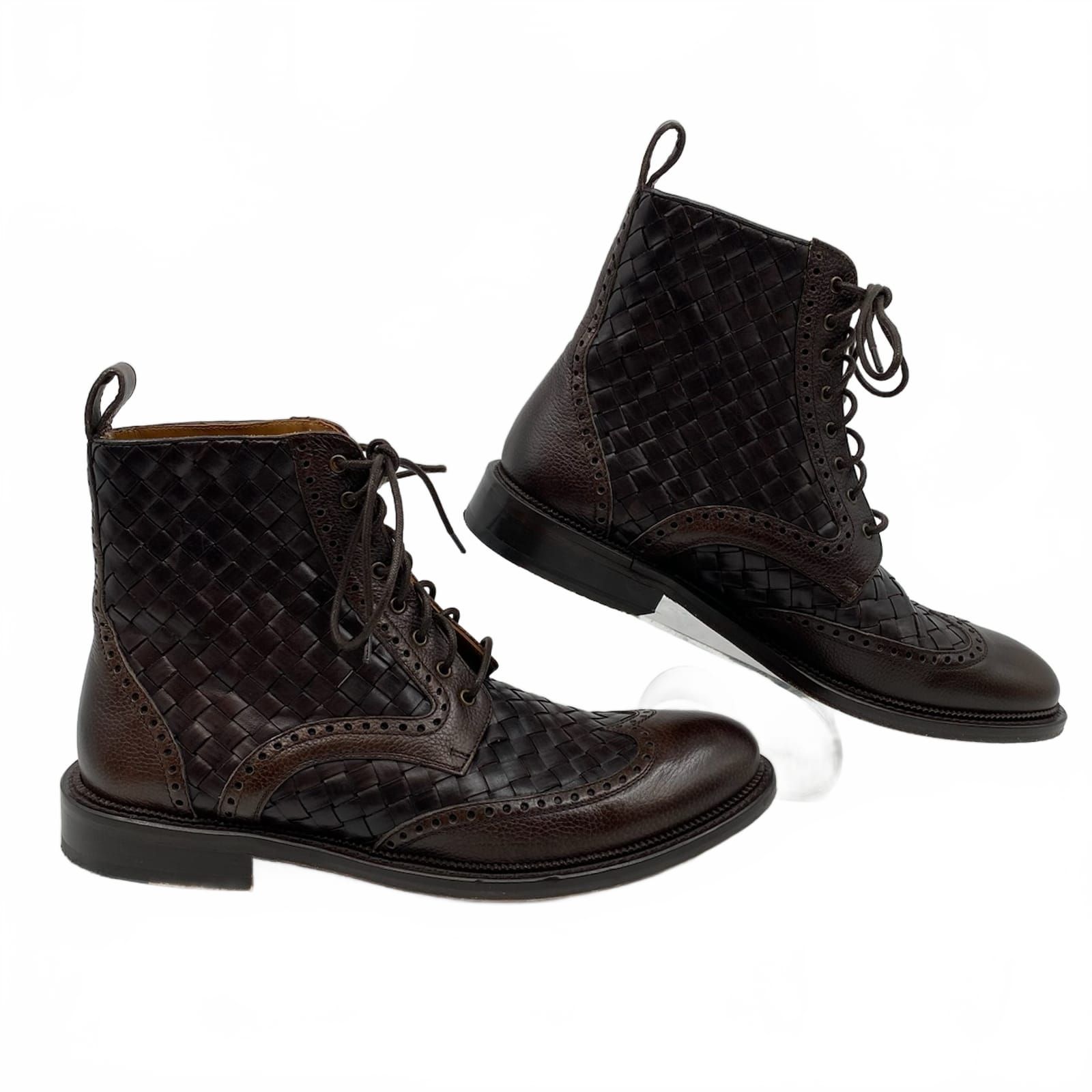 Taft Brown Saint Woven Leather Lace-Up Boots