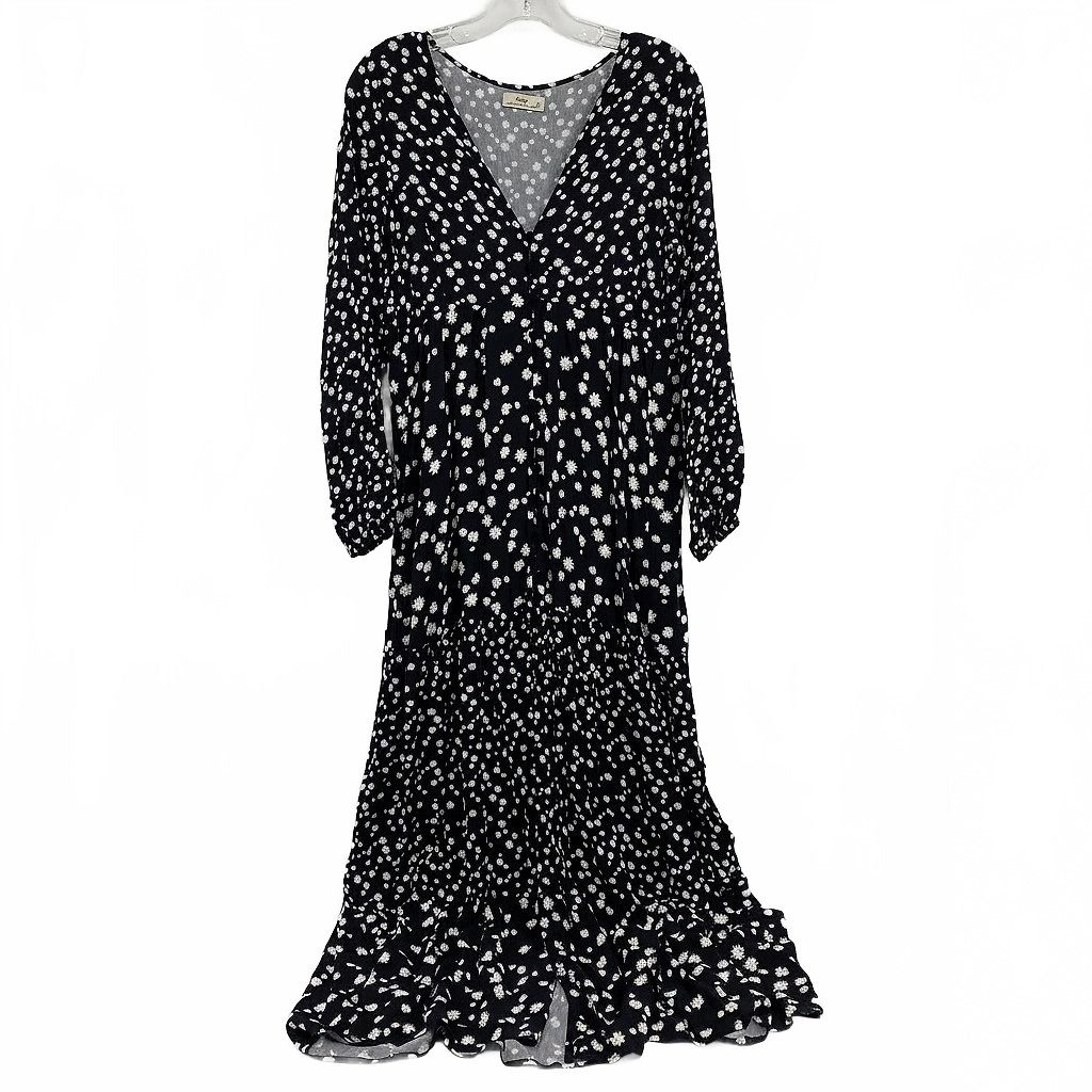 Maaji Black White Floral Print Maxi Dress Long Sleeve