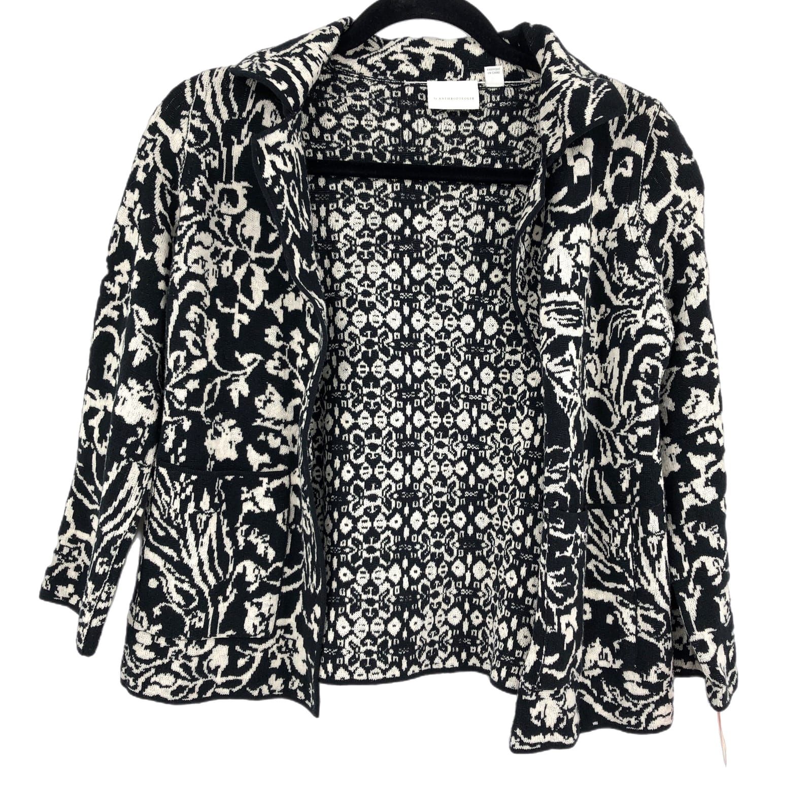 Anthropologie Black-White Classic Knit Cardigan