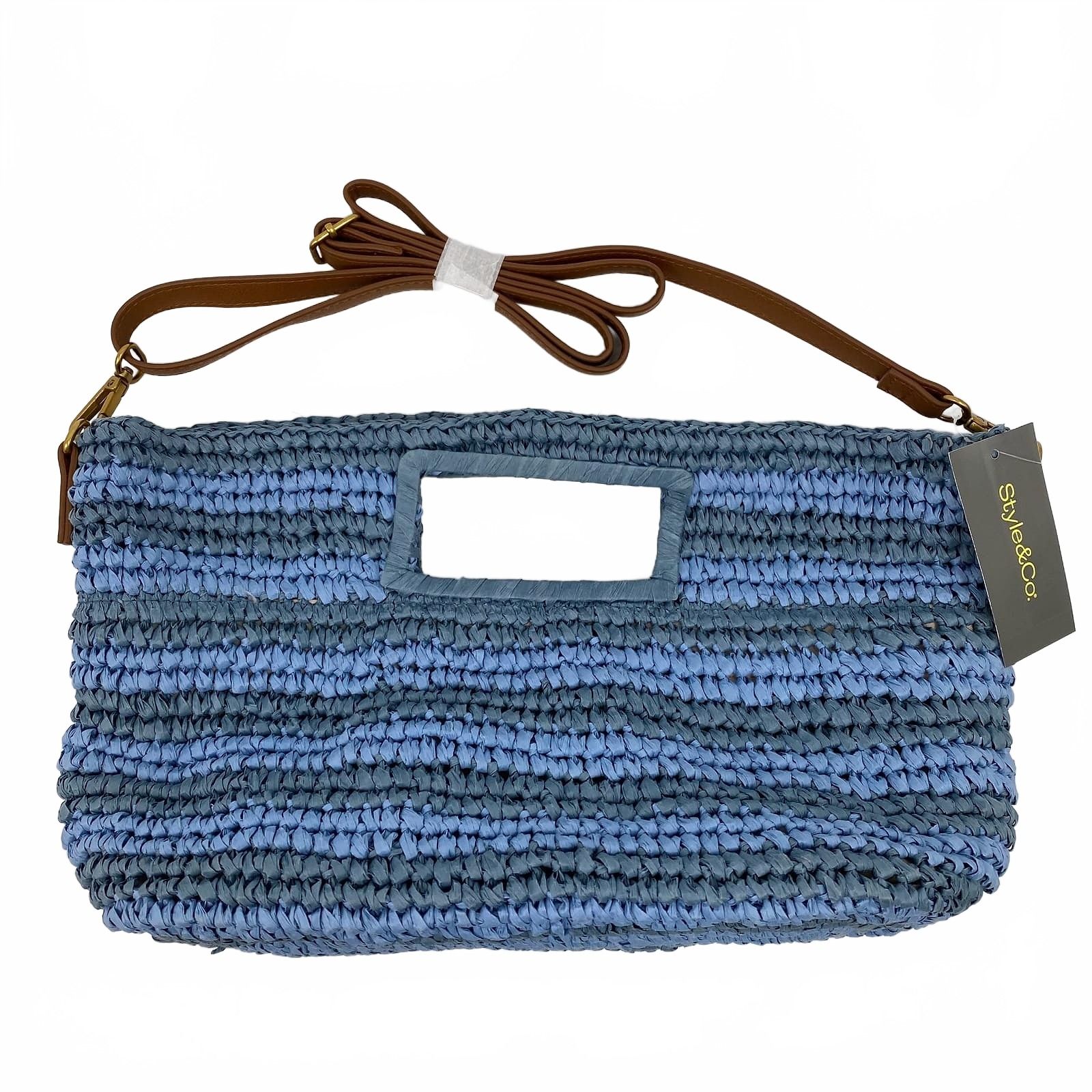 Style & Co. Blue Woven Straw Crossbody Bag