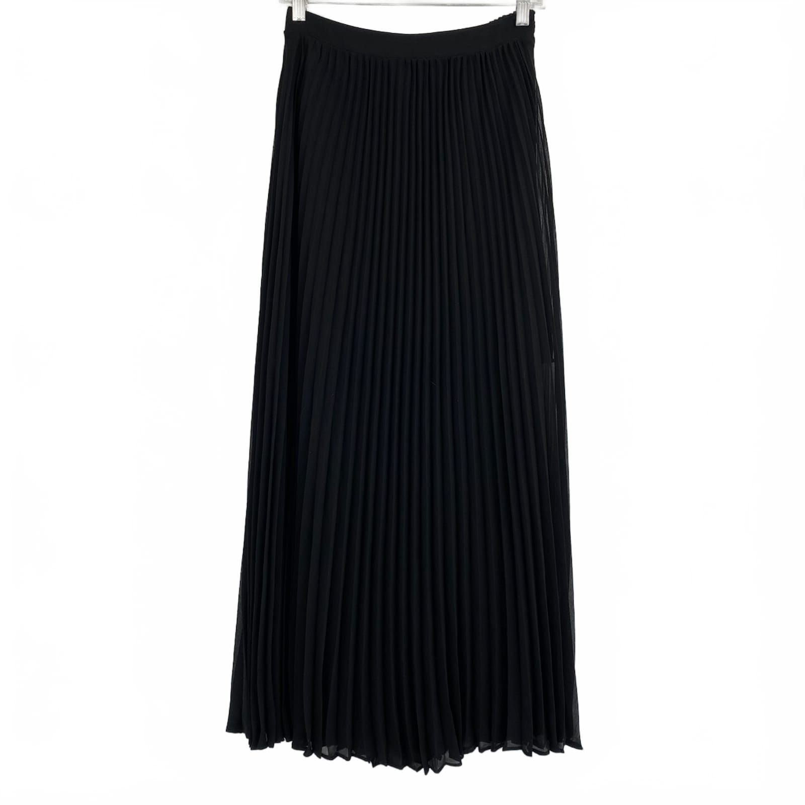 White House Black Market Black Pleated Sheer Overlay Maxi Skirt