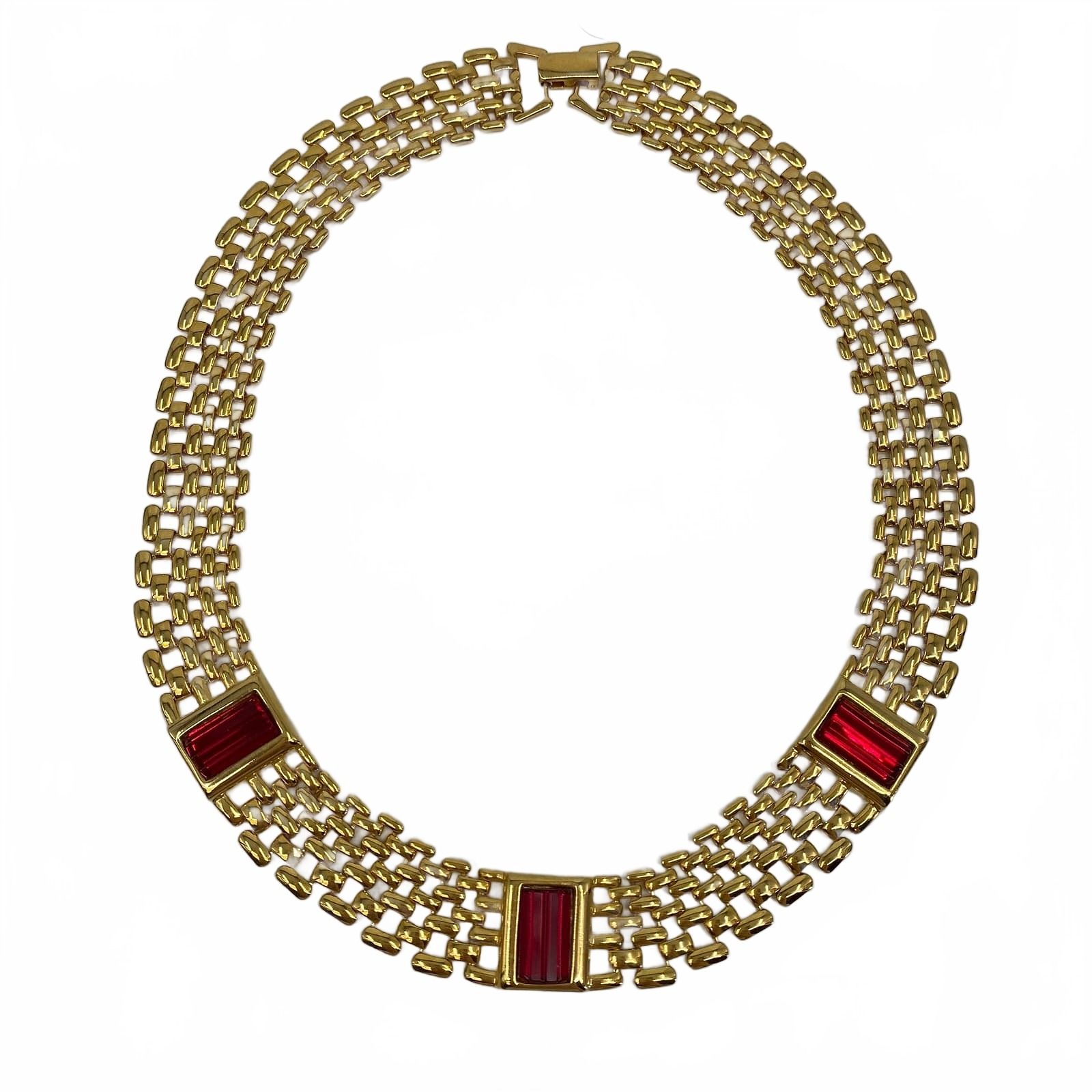Napier Gold Tone and Red Wide Chain Necklace