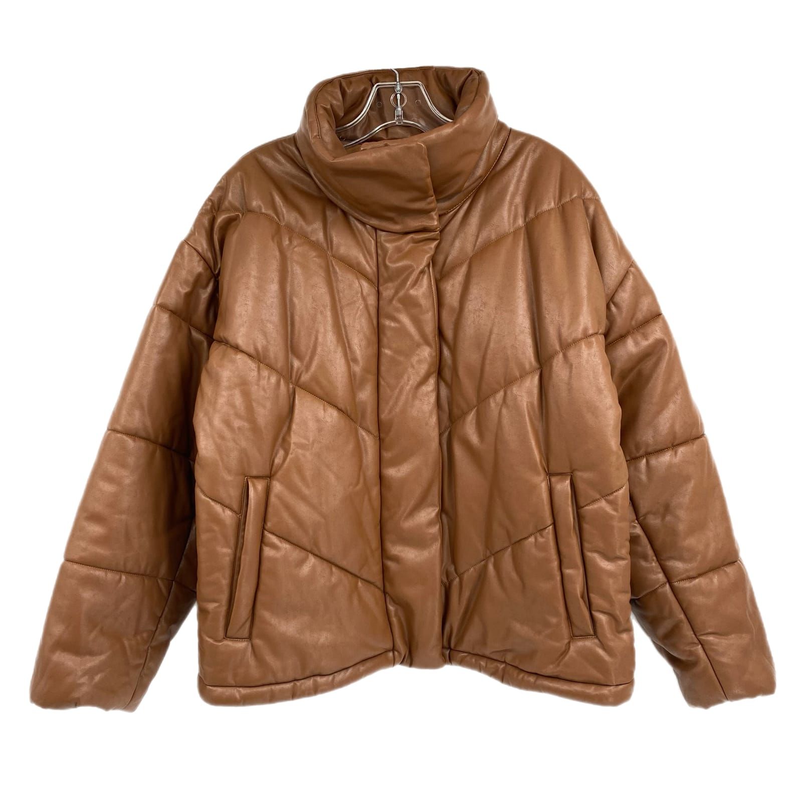 Wilfred Brown Duvet Faux Leather Puffer Jacket