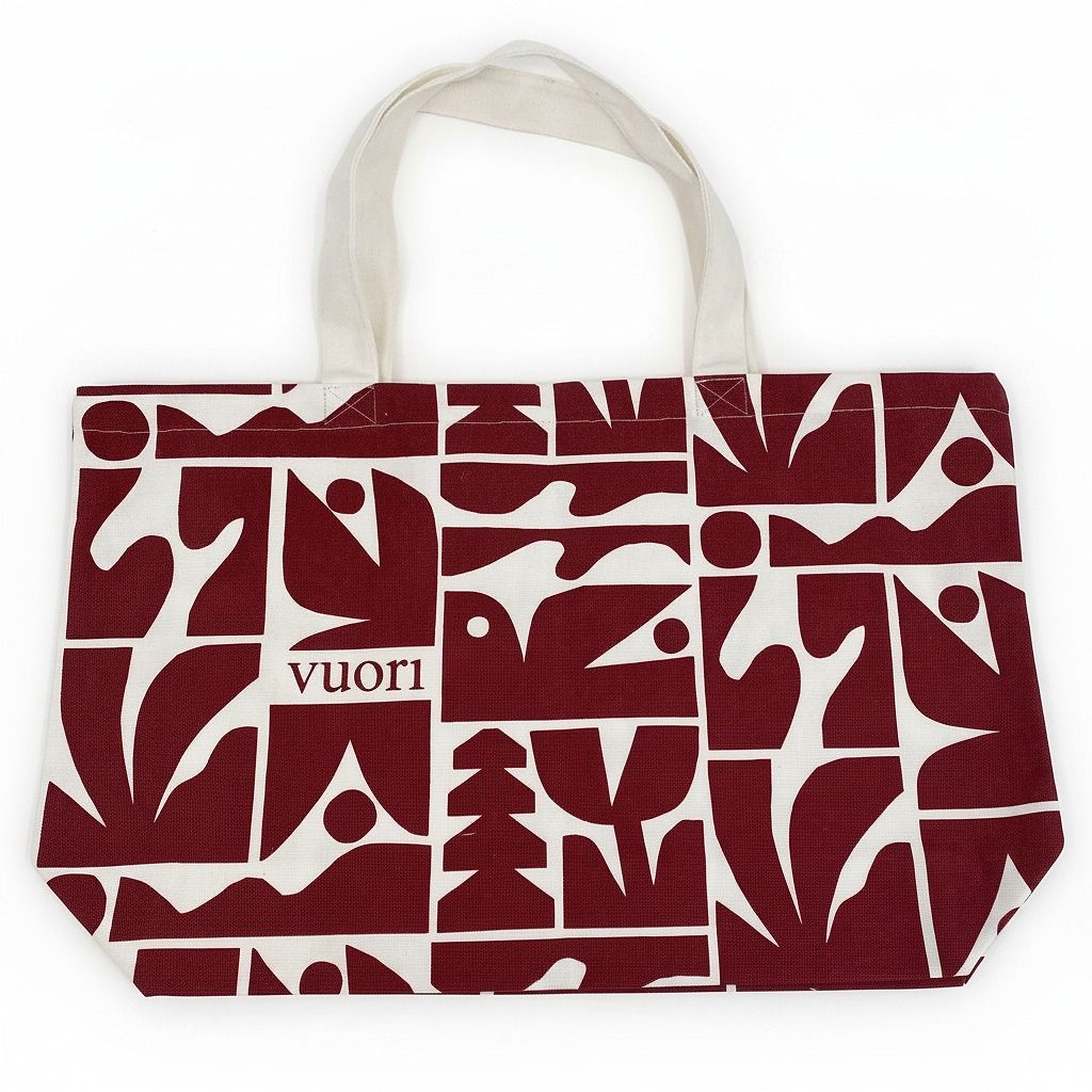 Vuori Red White Large Patterned Canvas Tote