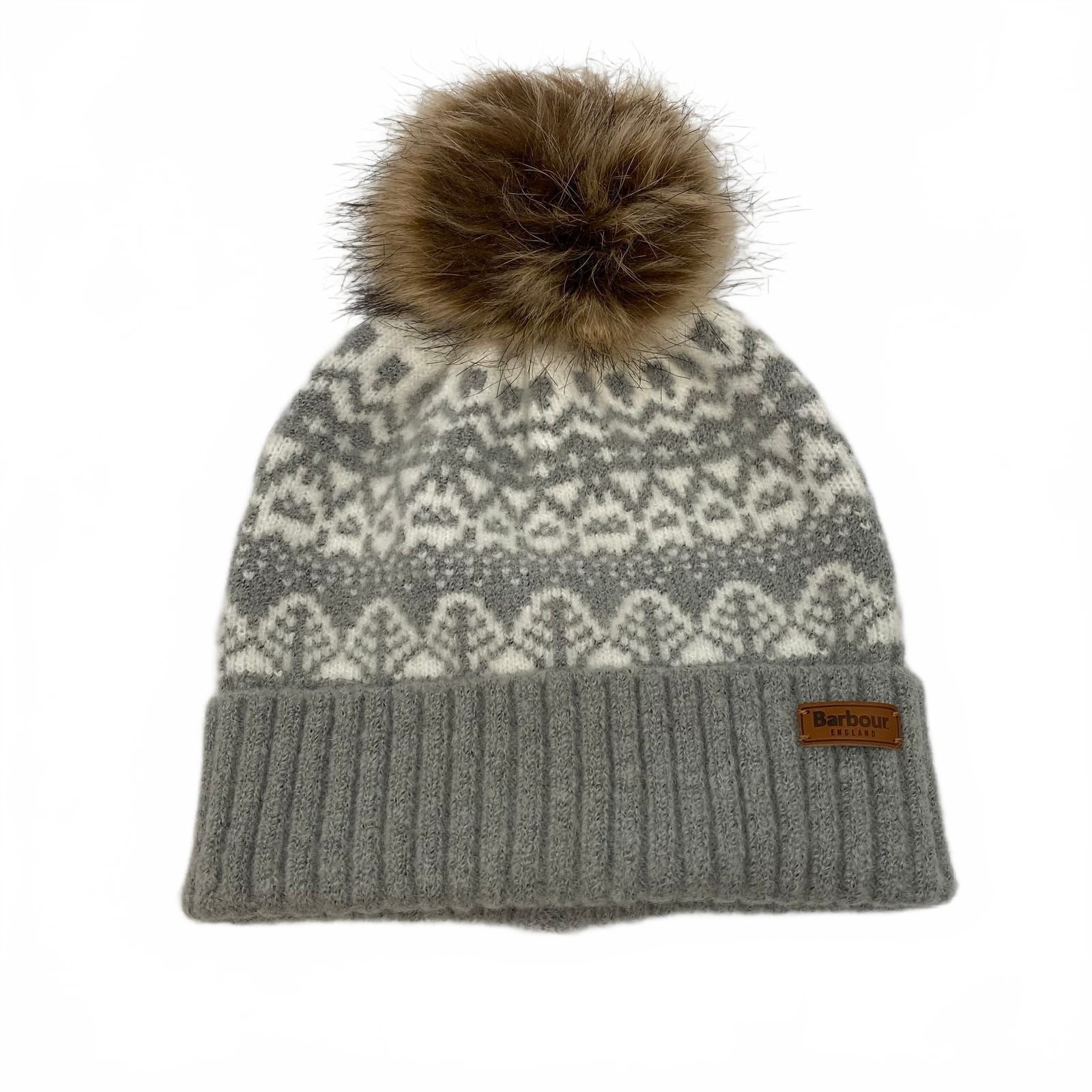 Barbour Gray Faux Fur Beanie