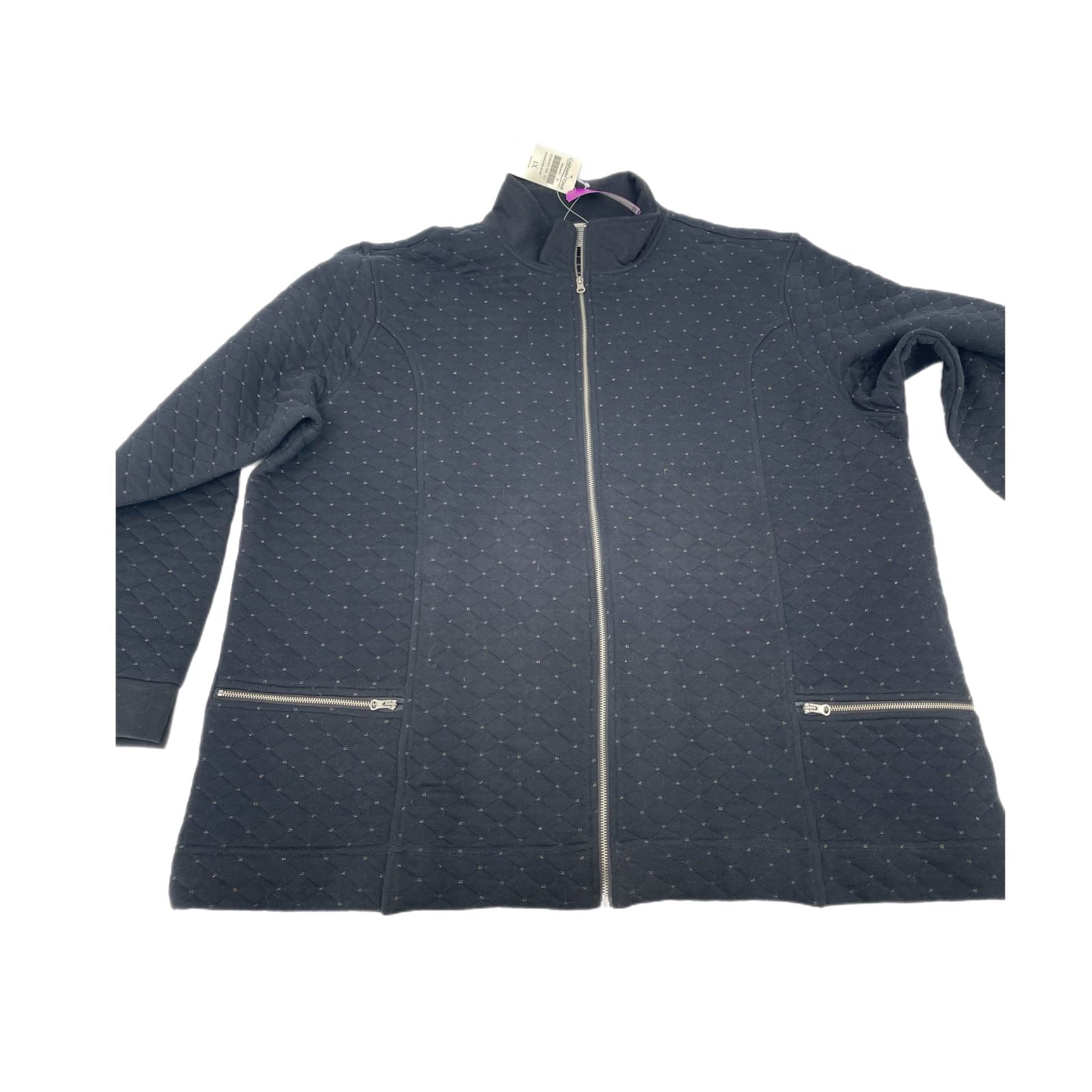 Coldwater Creek Black Quilted Zip Up Teddy Jacket