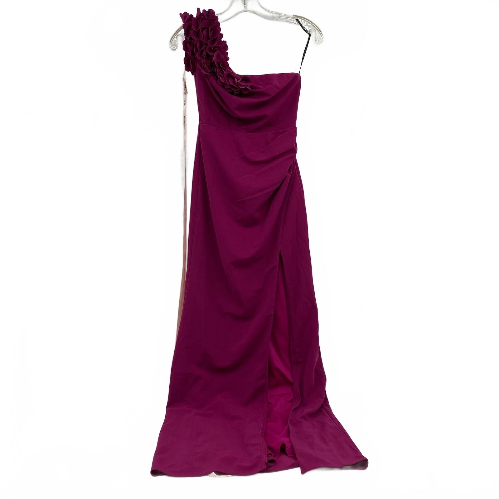 Lulu’s Purple 3D Flower Accent One Shoulder Maxi Dress