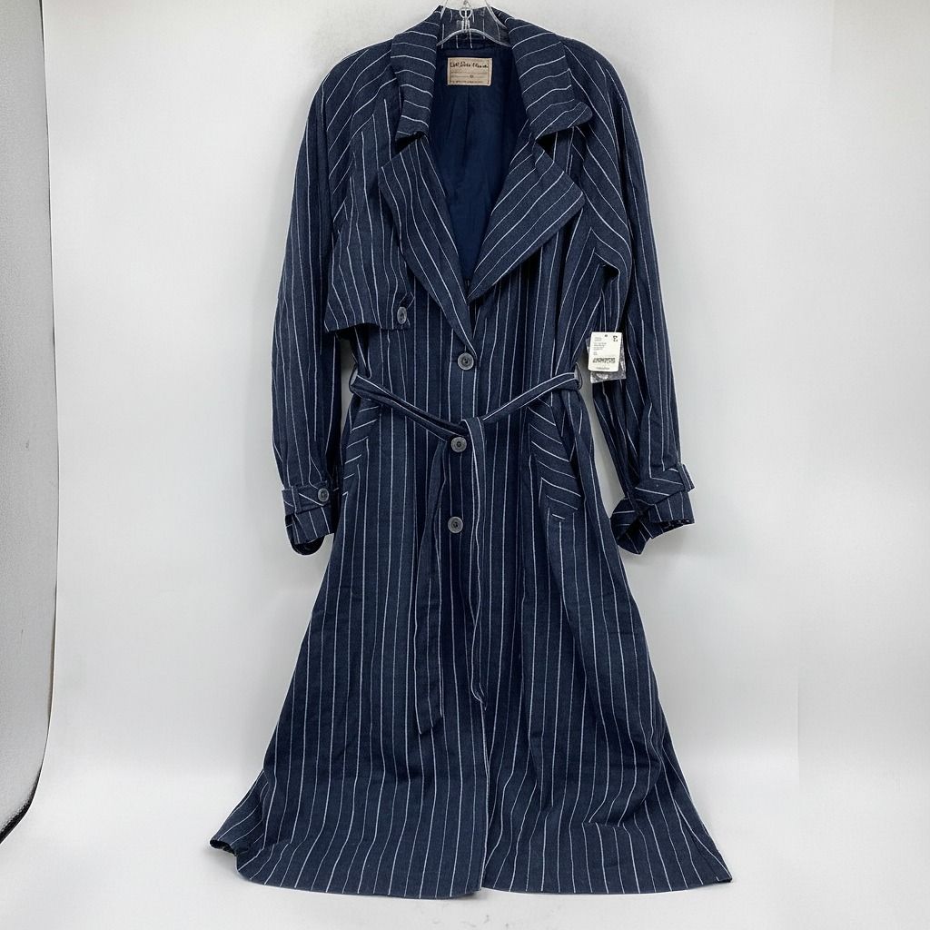 We The Free Navy White Striped Linen Trench Coat