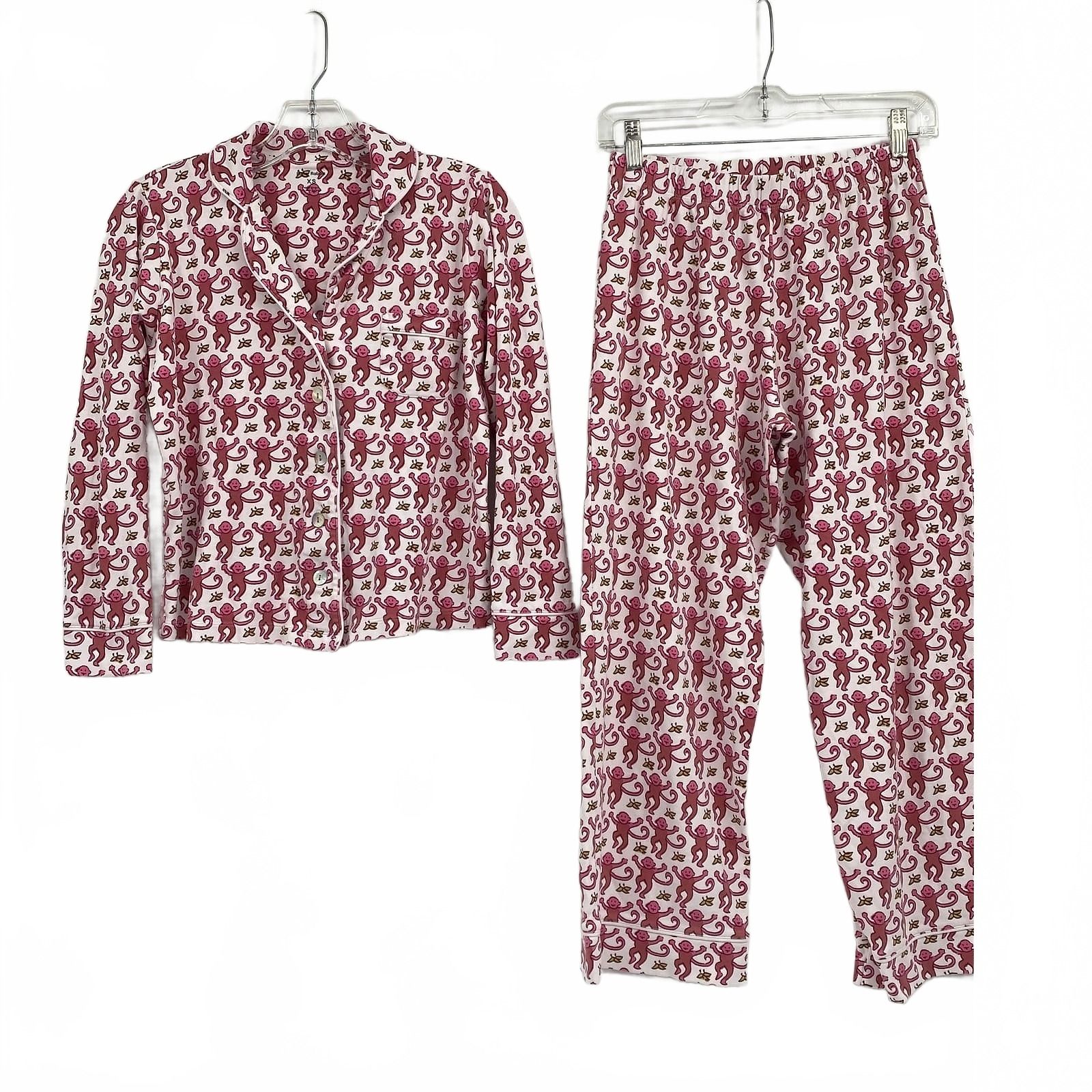 Roller Rabbit Pink White Monkey Print Pajama Set
