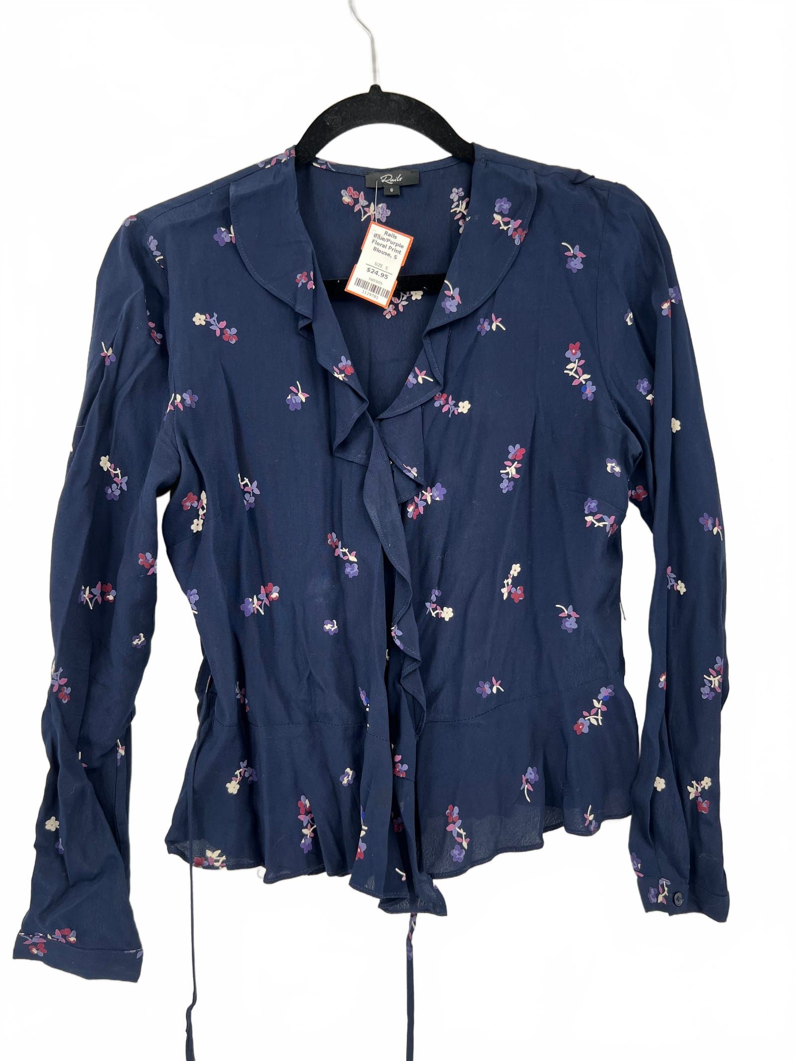 Rails Blue Purple Floral Tie Back Blouse