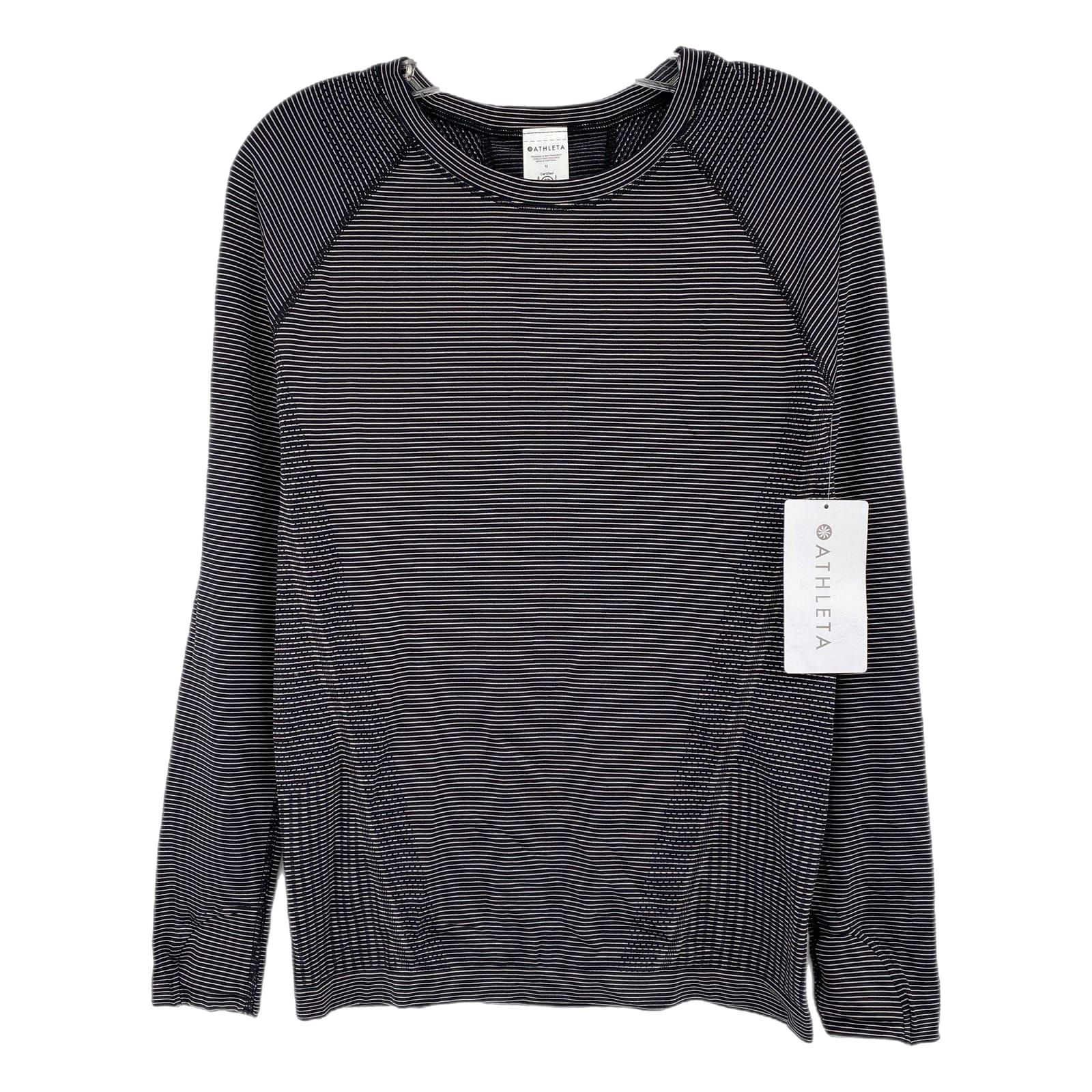 Athleta Black Gray Striped Long Sleeve Athletic Tee