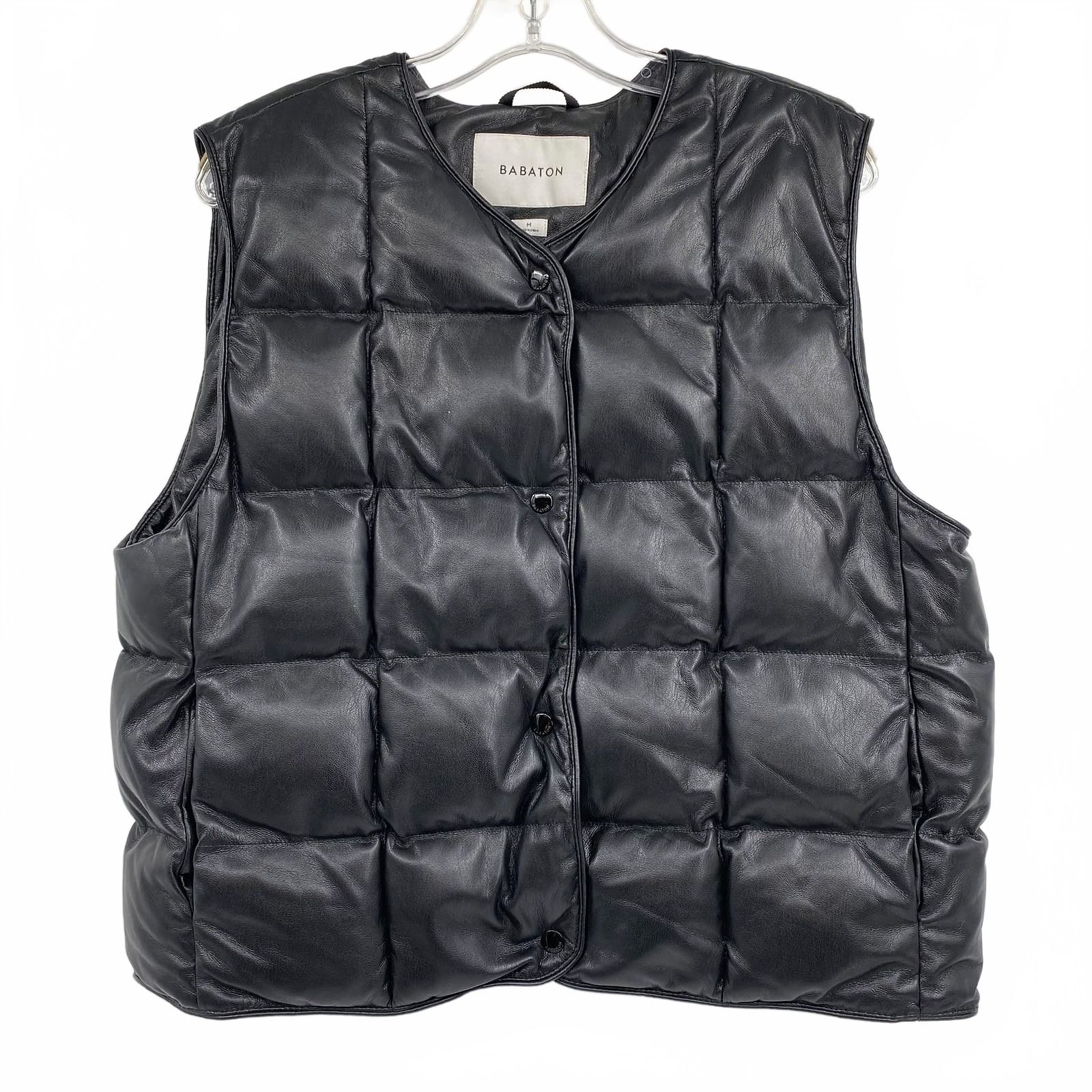 Babaton Black Altman Faux Leather Puffer Vest