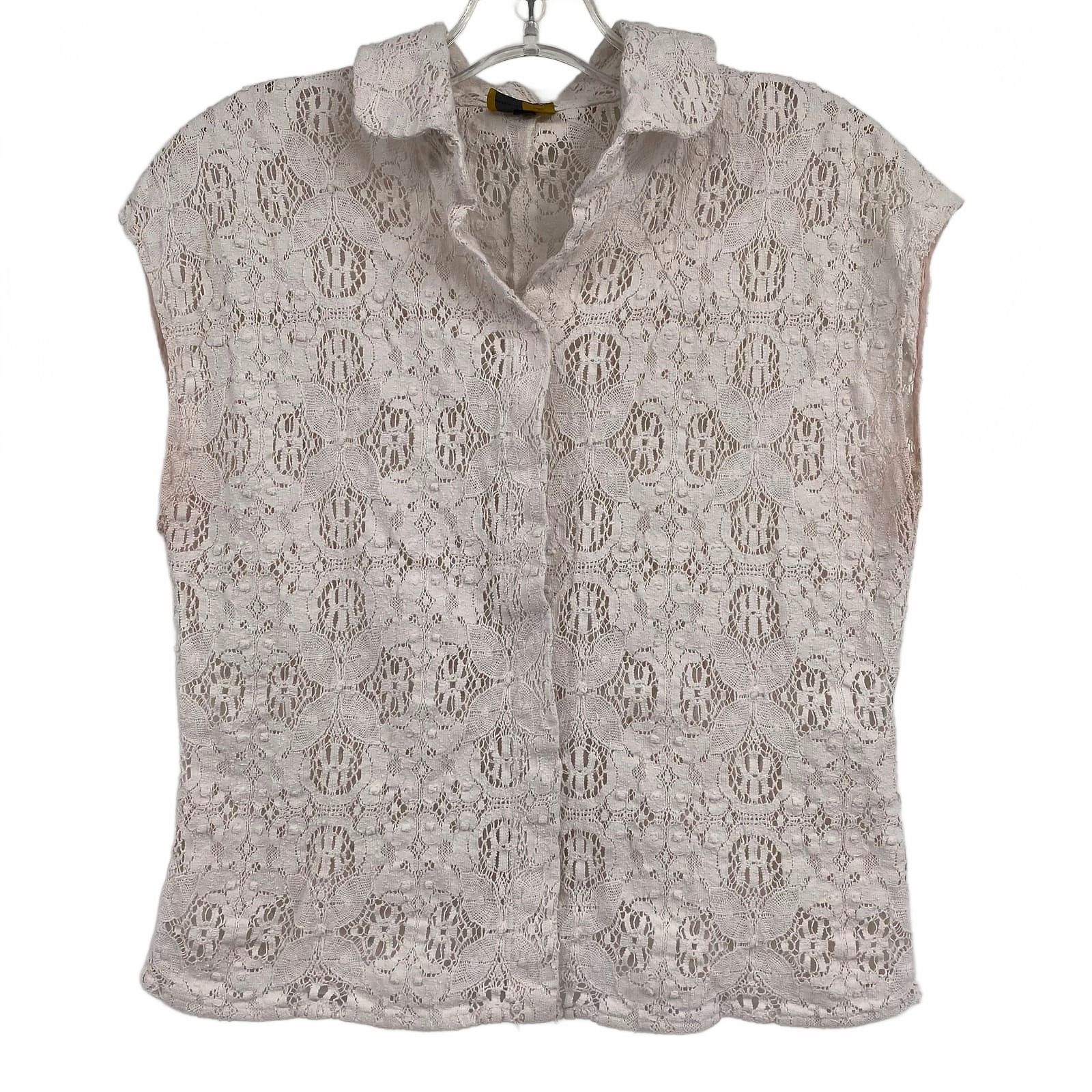 Fendi Cream Lace Cap Sleeve Blouse