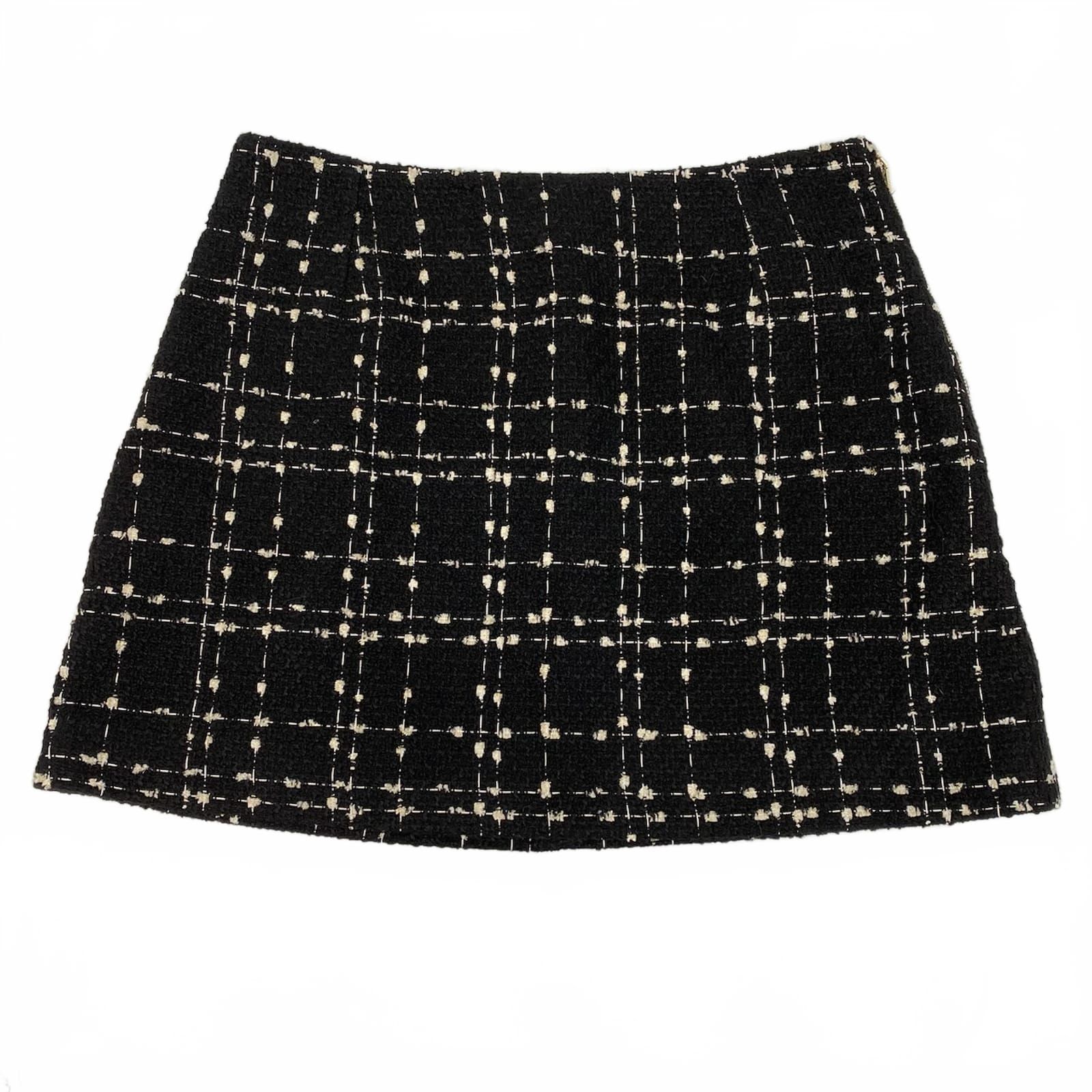 Ted Baker Black White Tweed Side Zip Mini Skirt