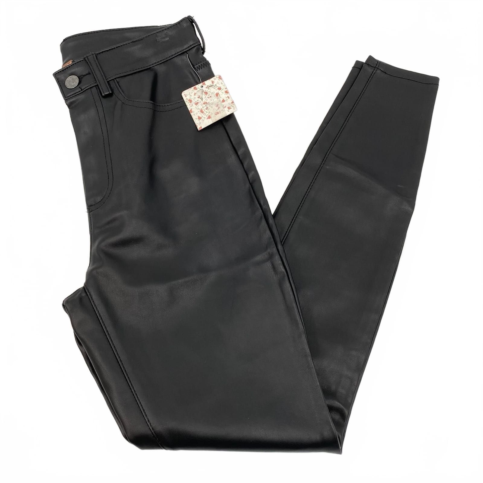 Free People Black Faux Leather Skinny Pants
