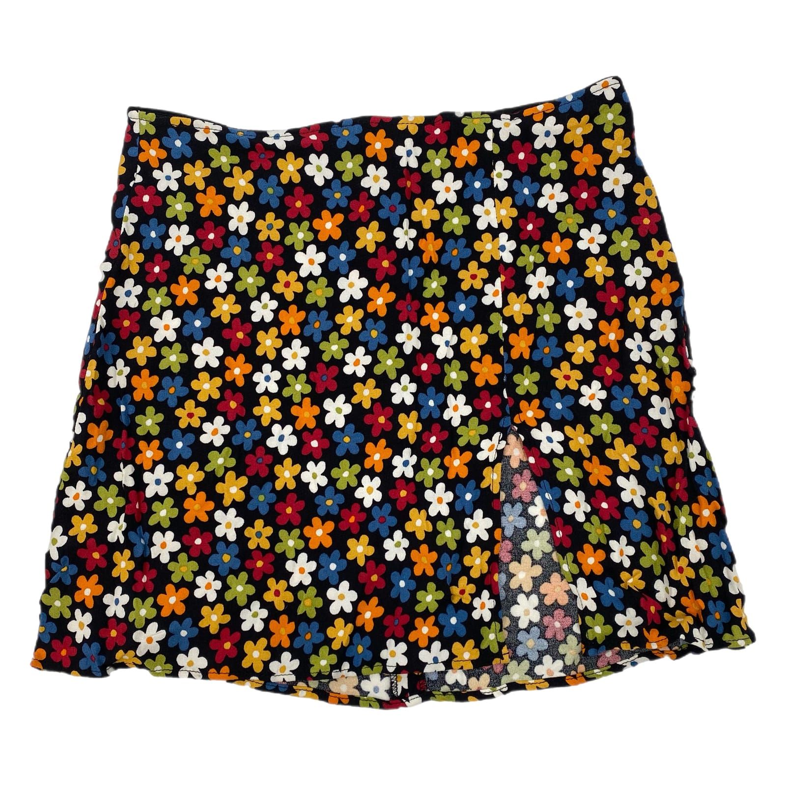 Reformation Black and Multicolor Flower Print Mini Skirt