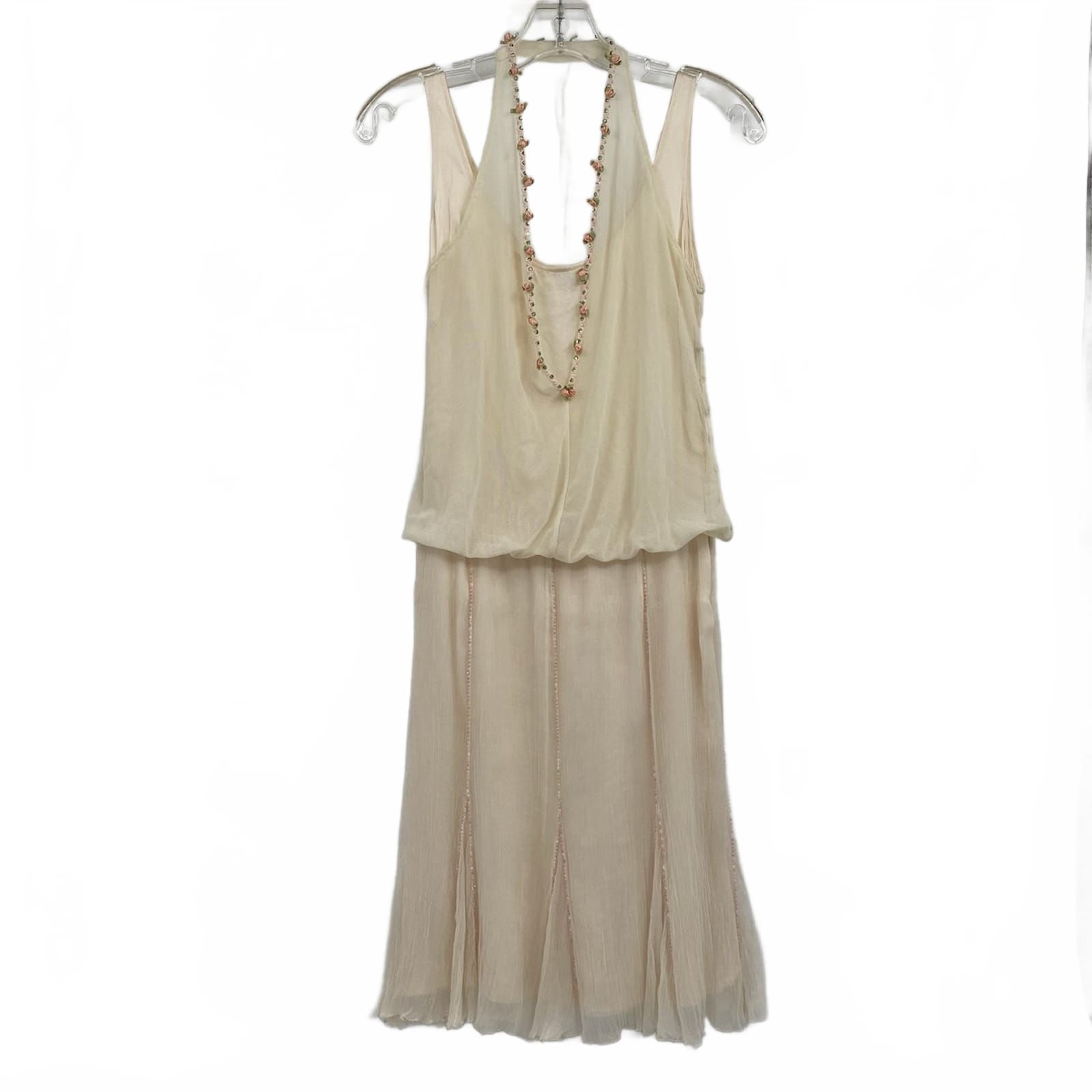 Joyra Cream Silk Rosette Beaded Mini Dress