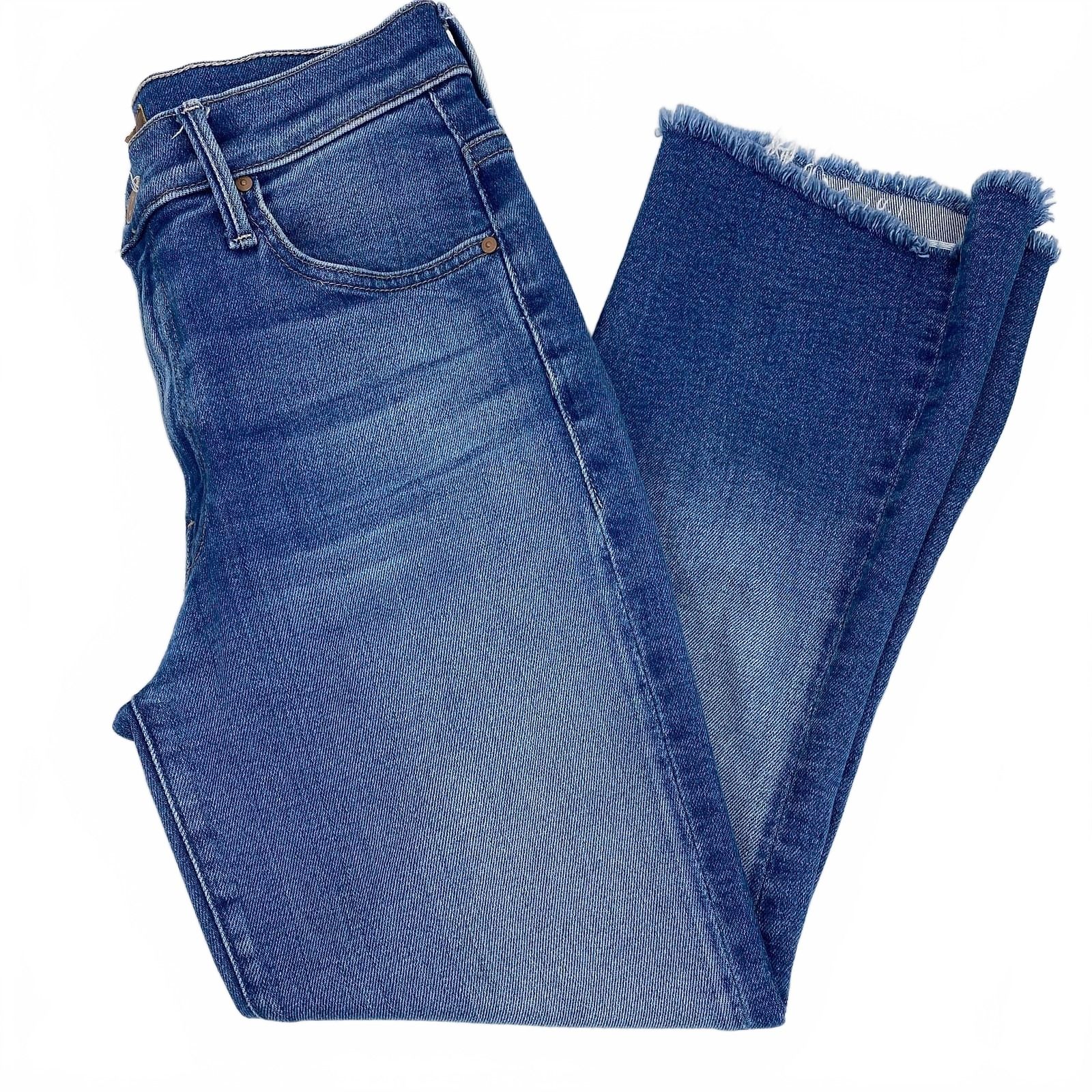 MOTHER Medium Wash Insider Crop Step Fray Jeans
