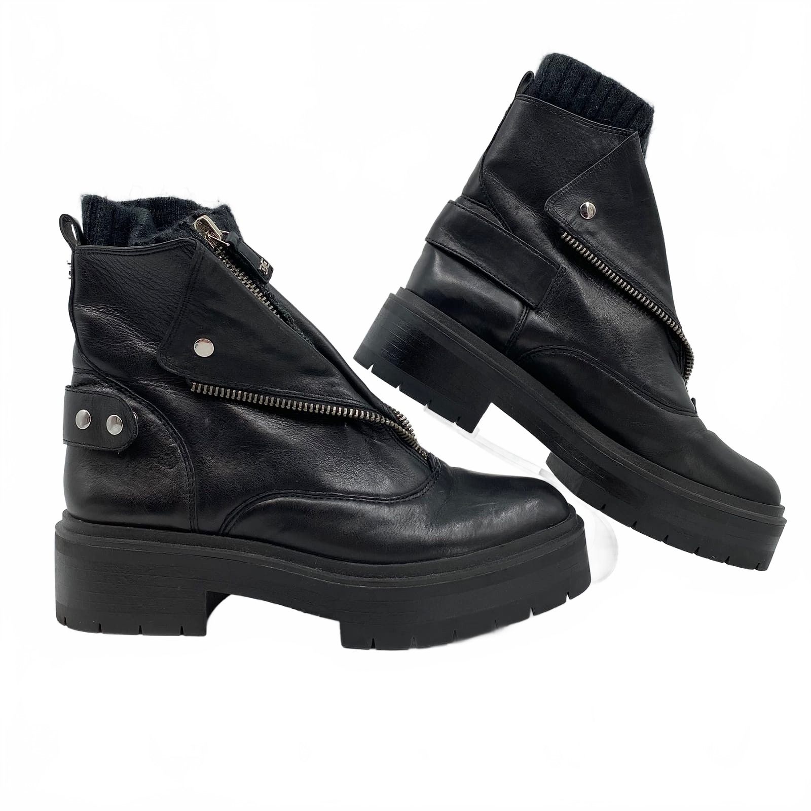 Sam Edelman Black Linds Zipper Front Platform Boots