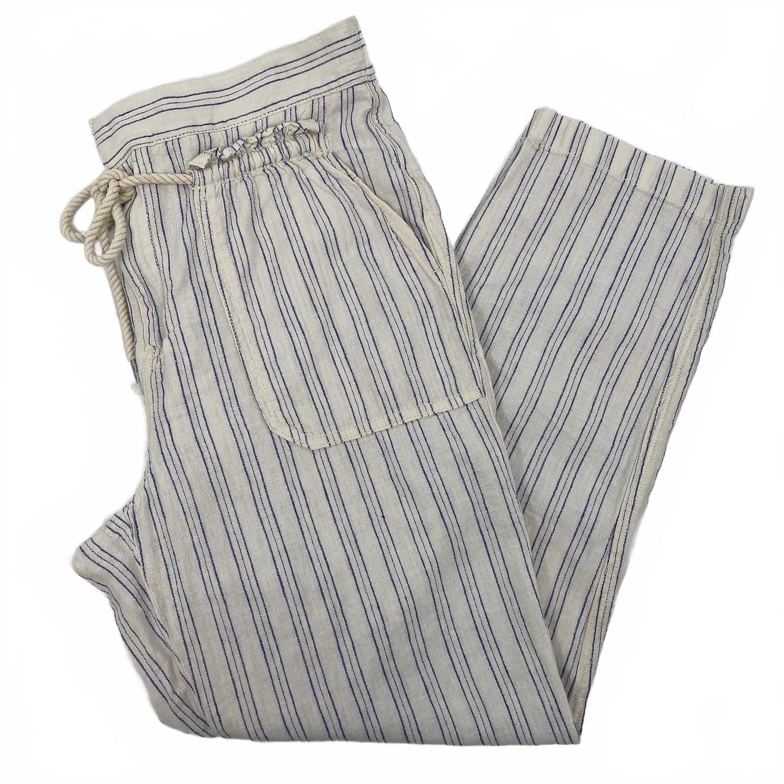 Anthropologie White-Blue Striped Tie-Front Pants