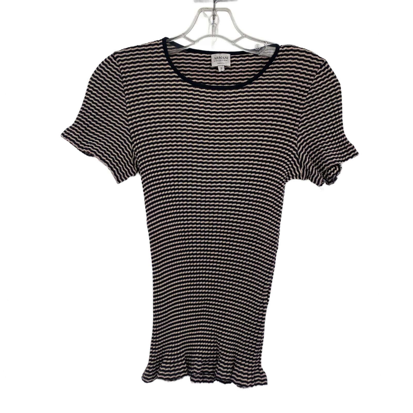 Armani Collezioni Black Beige Striped 100% Cotton Tee