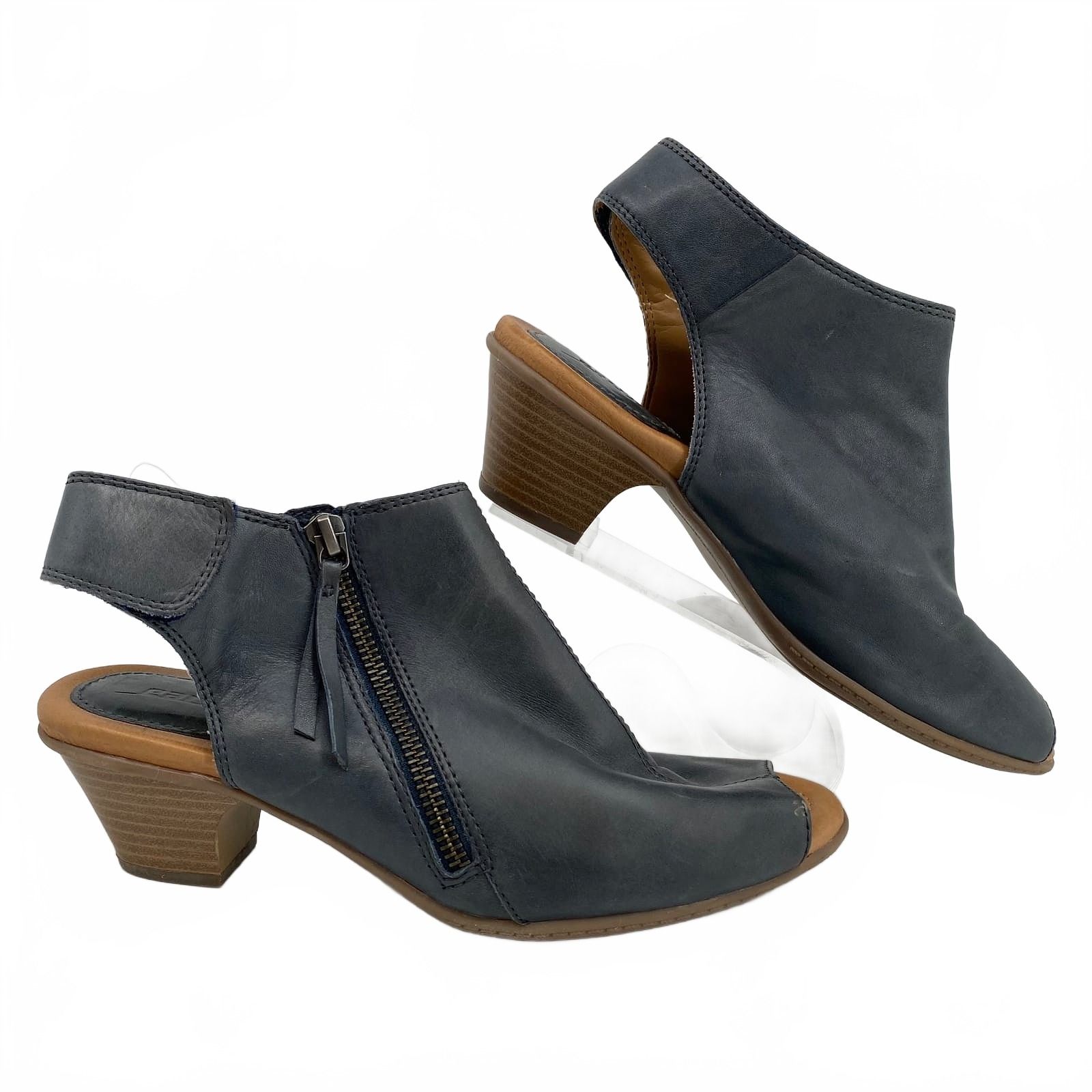 Earth Blue Kristy Leather Heeled Peep Toe Booties