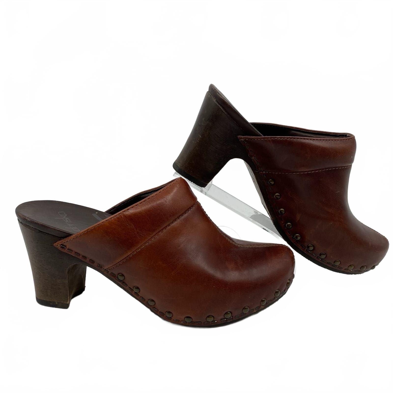 Dansko Brown Leather Heeled Mule Clogs