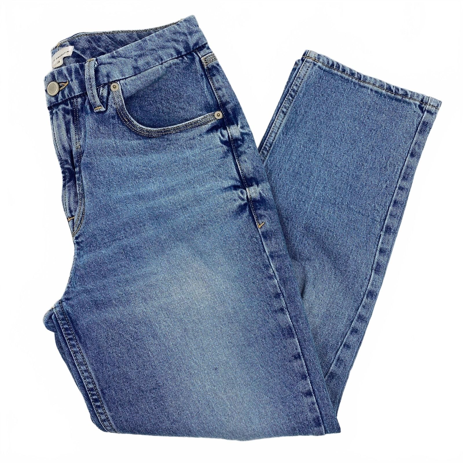 Good American Light Wash Distressed Straight Leg Jeans