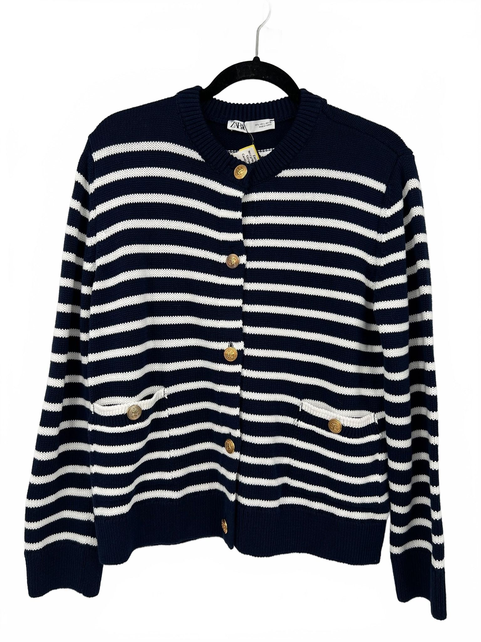 Zara White-Blue Striped Cotton Cardigan