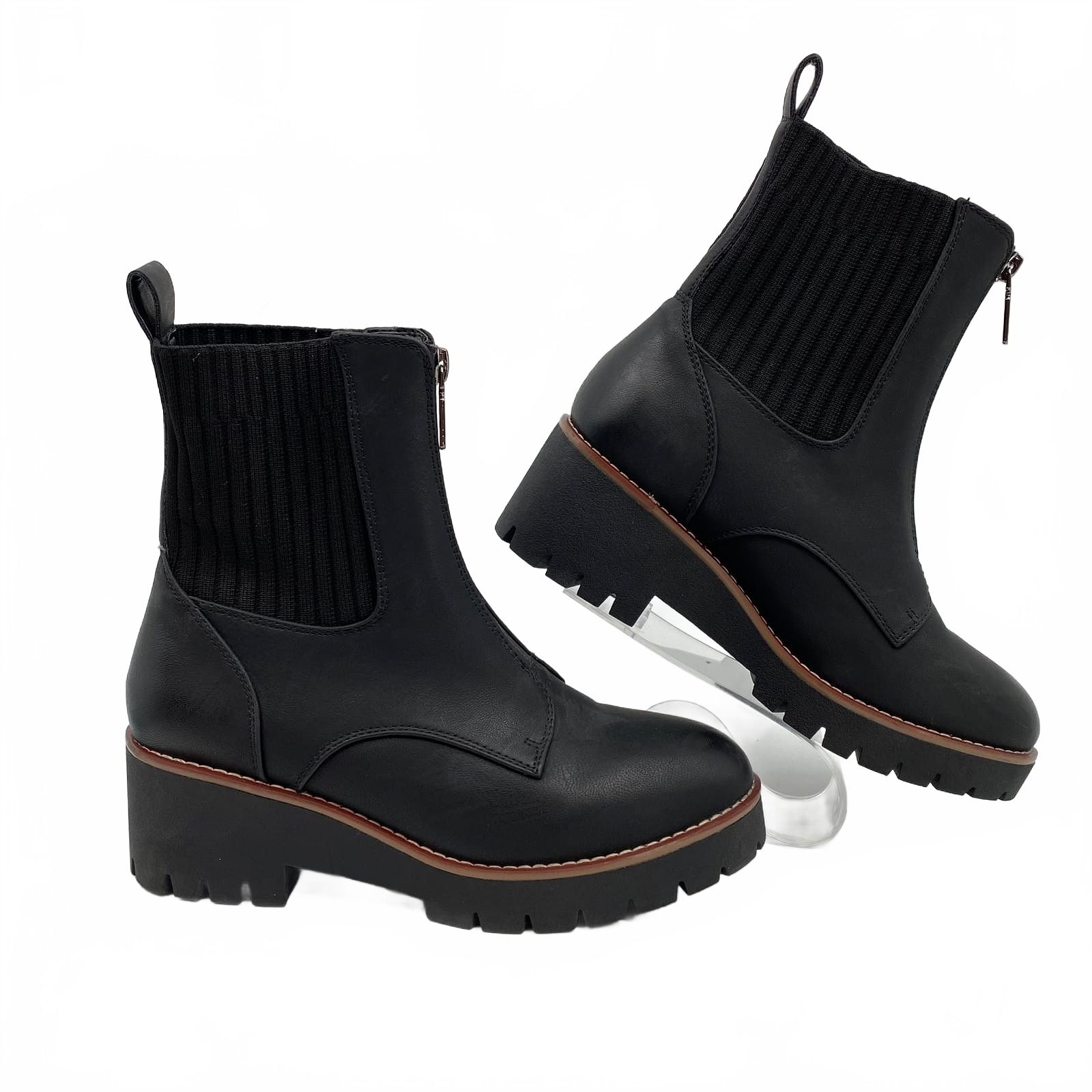 Aqua College Black Ankle Boots Zipper Front