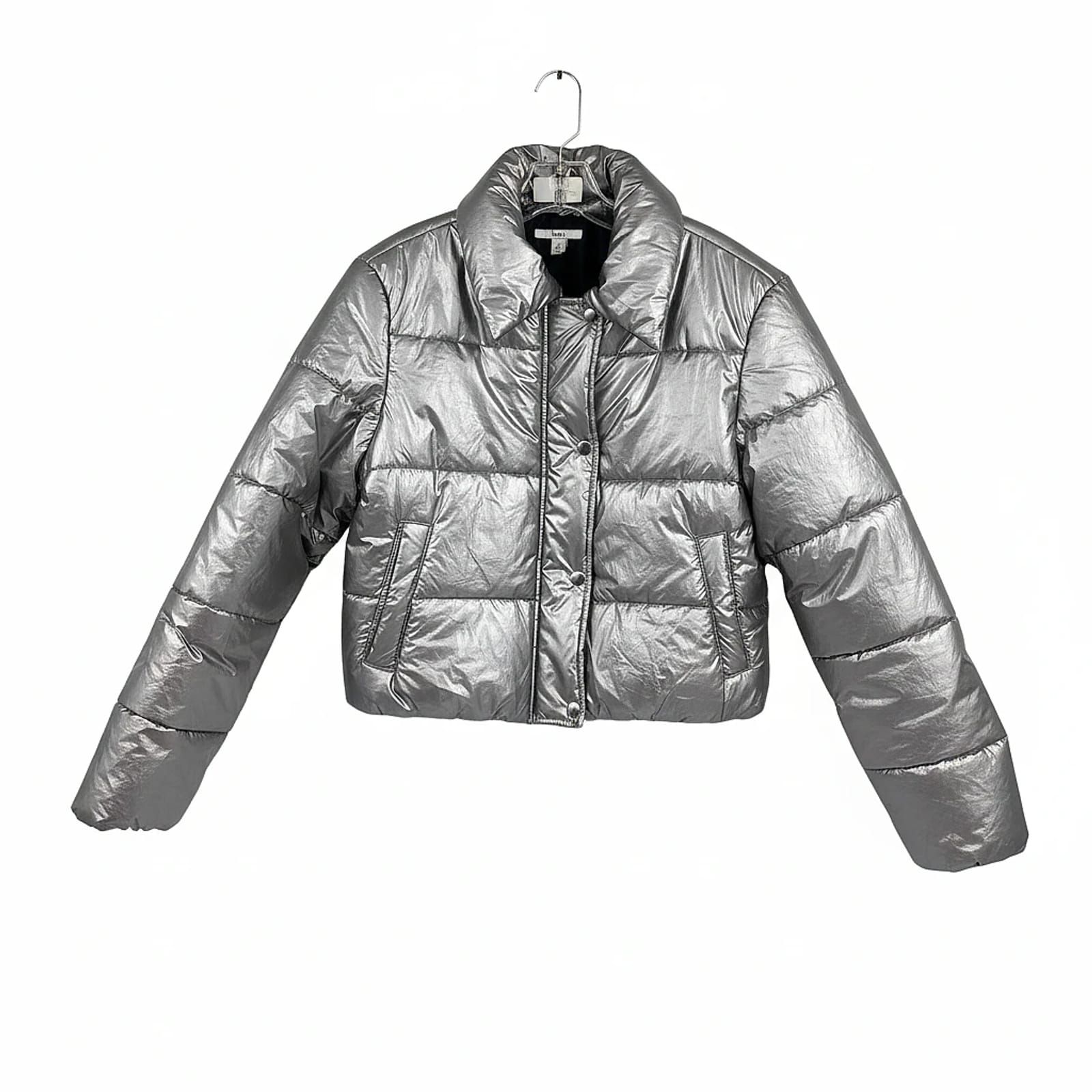 Bar III Silver Nylon Puffer Jacket