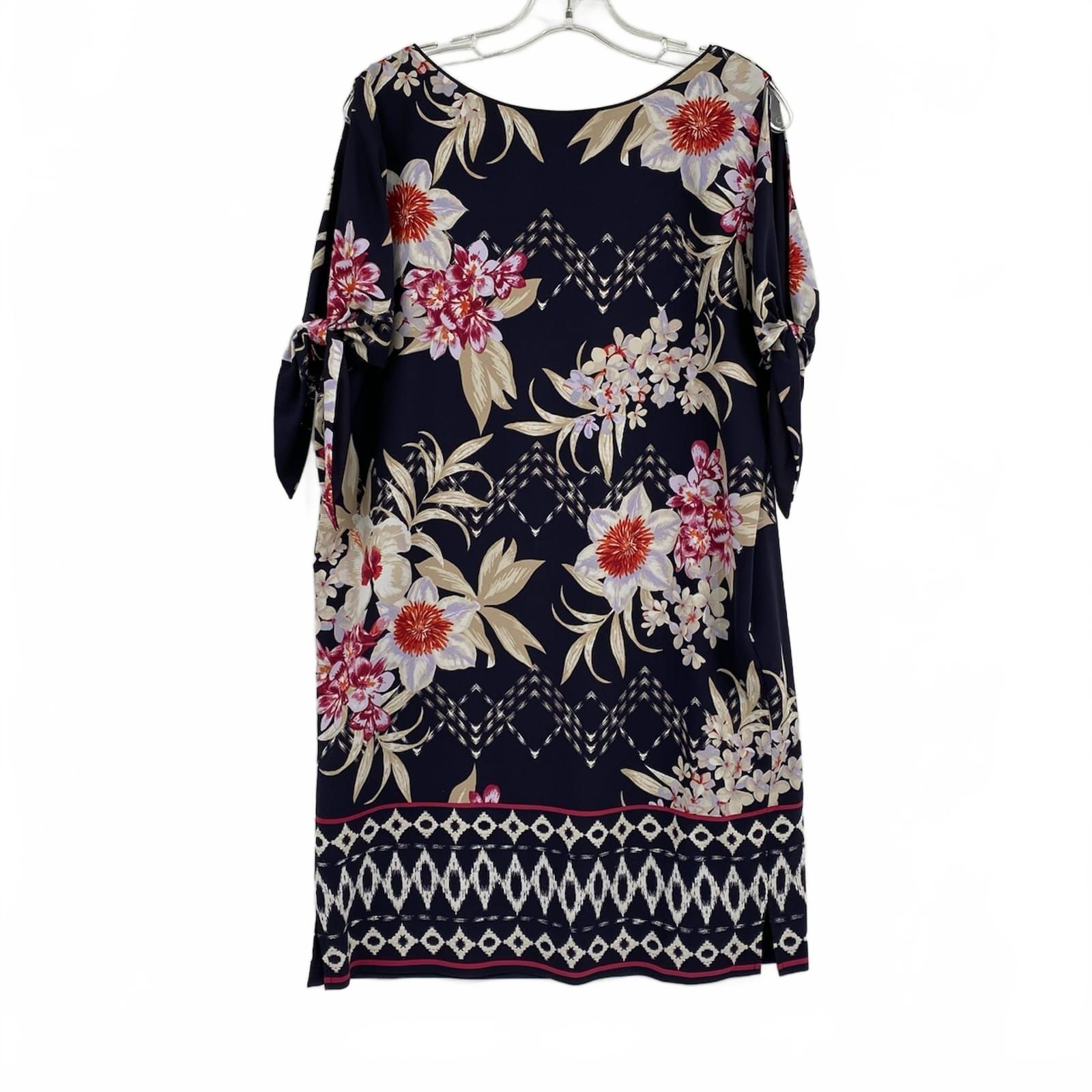 Vince Camuto Navy Beige Floral Cold Shoulder Mini Dress