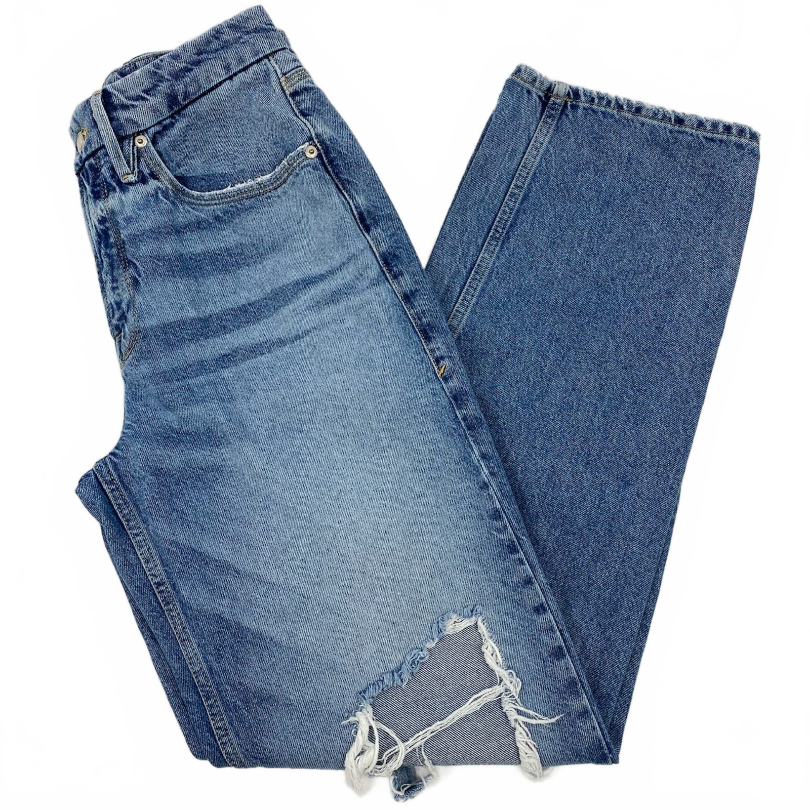 Good American Light Wash Distressed Wide-Leg Jeans
