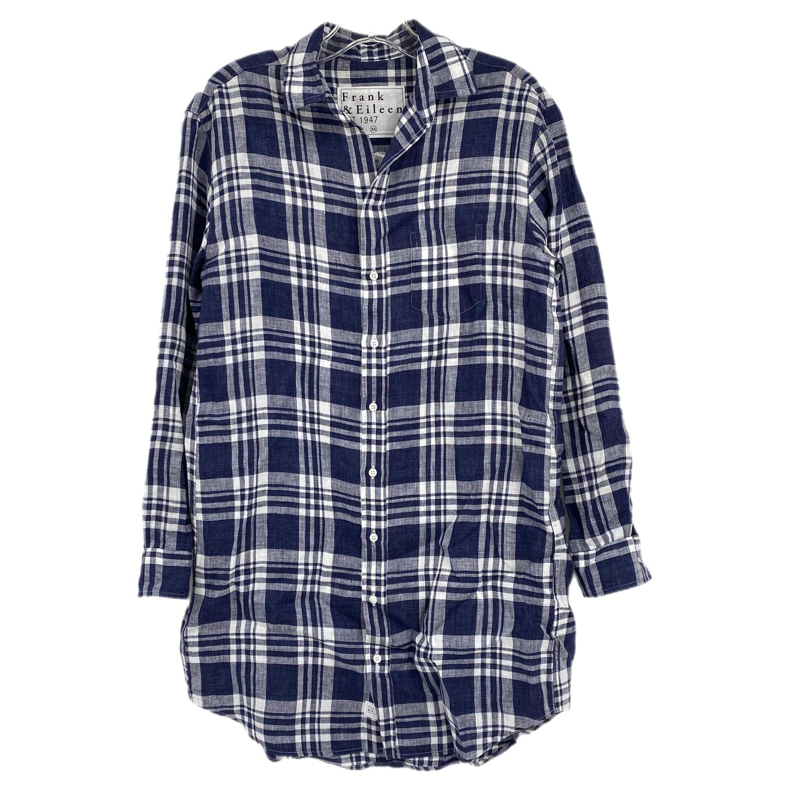 Frank & Eileen Blue White Plaid Linen Button Up Shirt