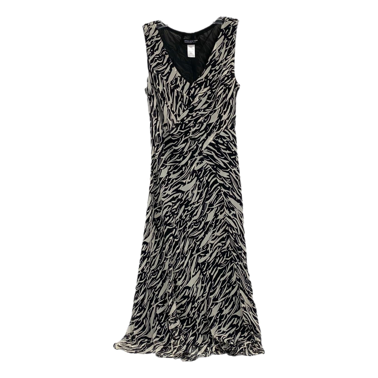 Jones New York Black White Sleeveless Silk Maxi Dress