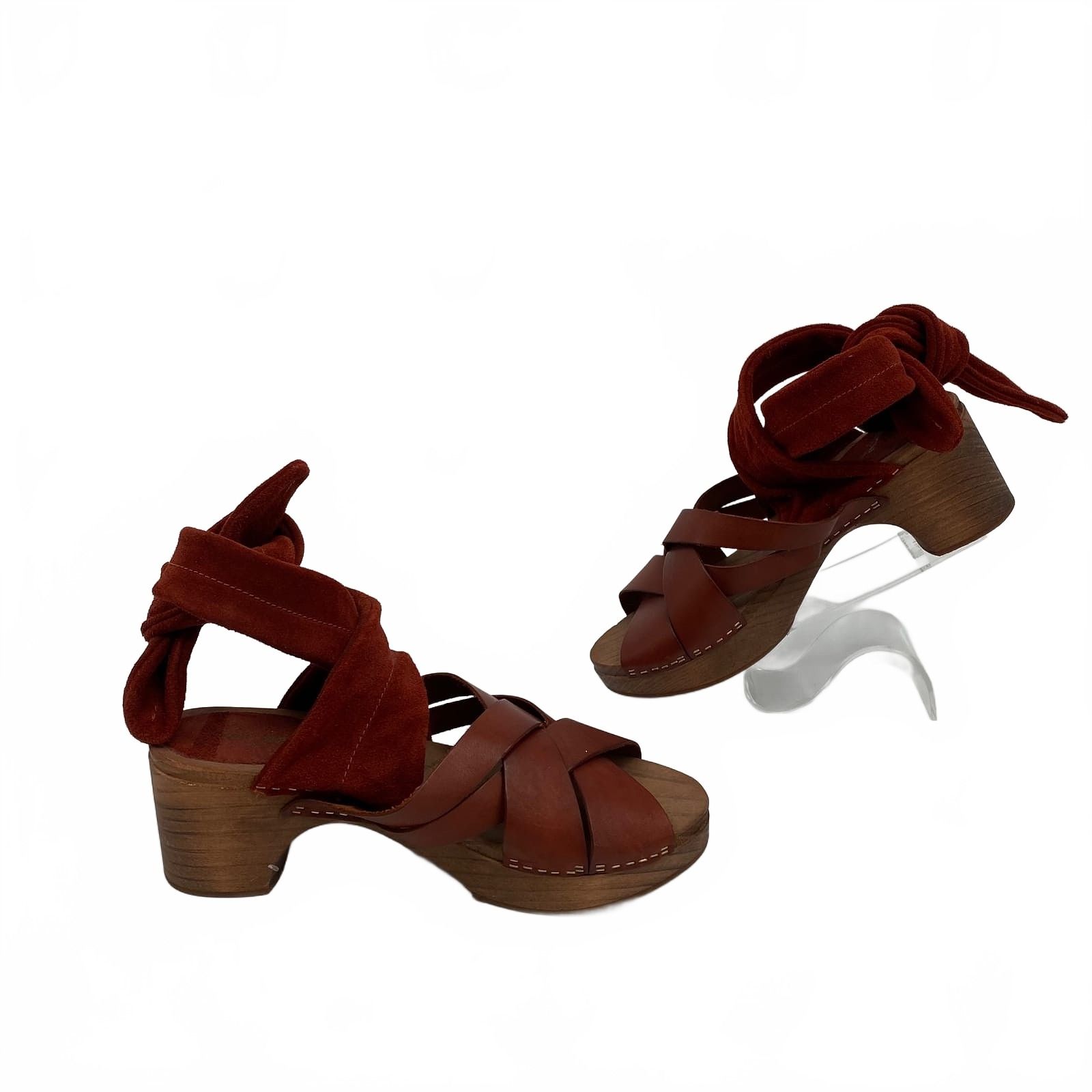 Free People Red Emmy Wrap Heels Mule