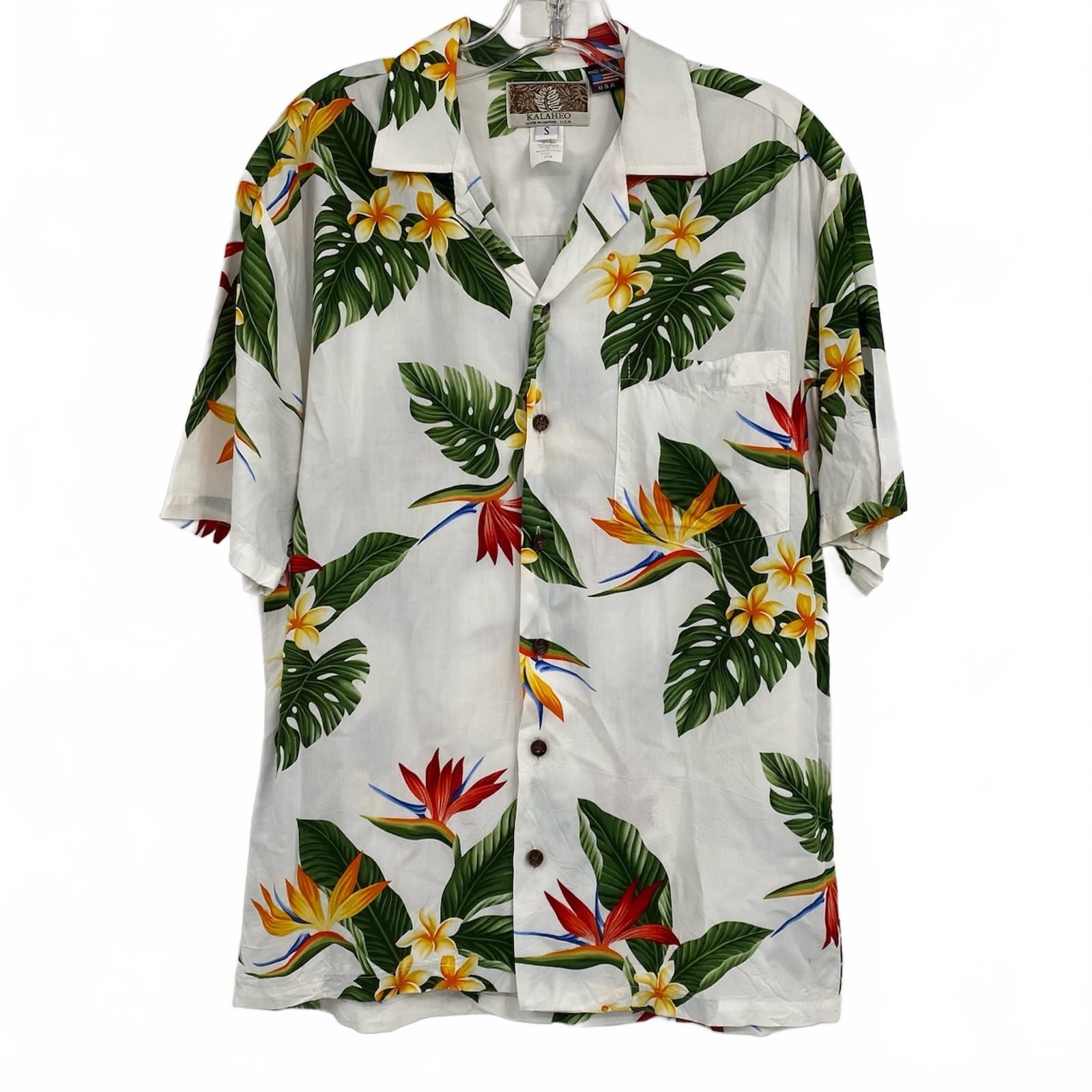 Kalaheo White Green Hawaiian Tropical Short Sleeve Button Down Shirt