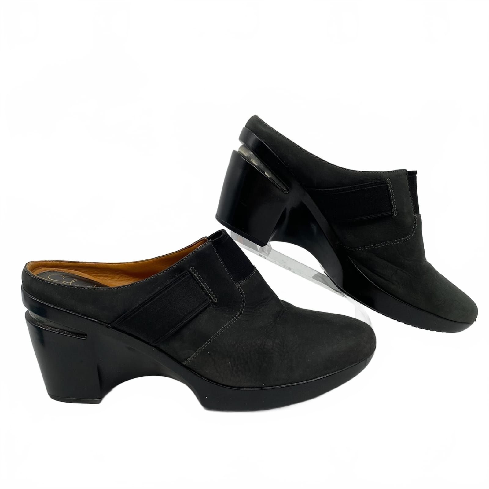 Cole Haan Black Leather Heeled Mule Clogs