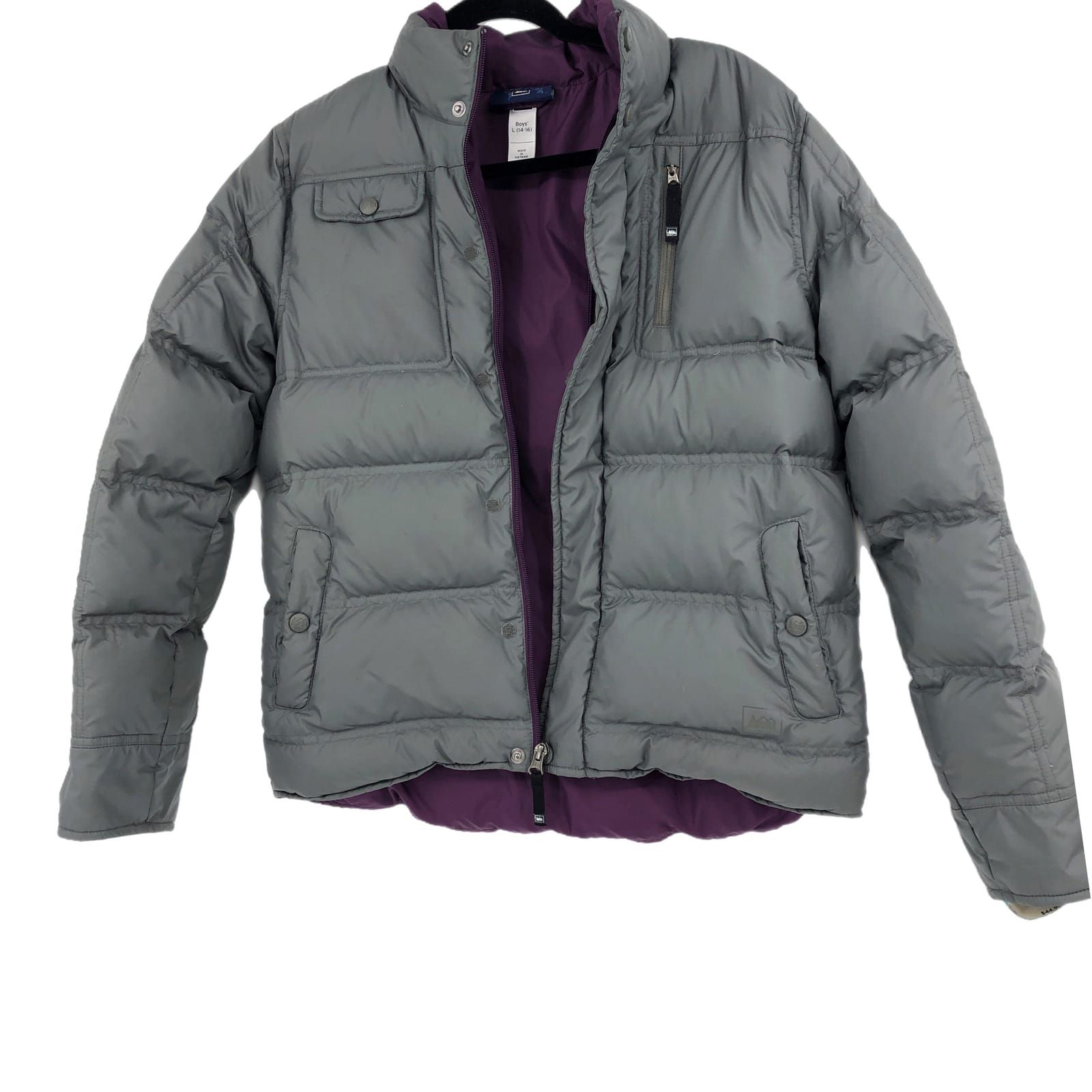 REI Gray & Purple Long Sleeve Puffer Jacket