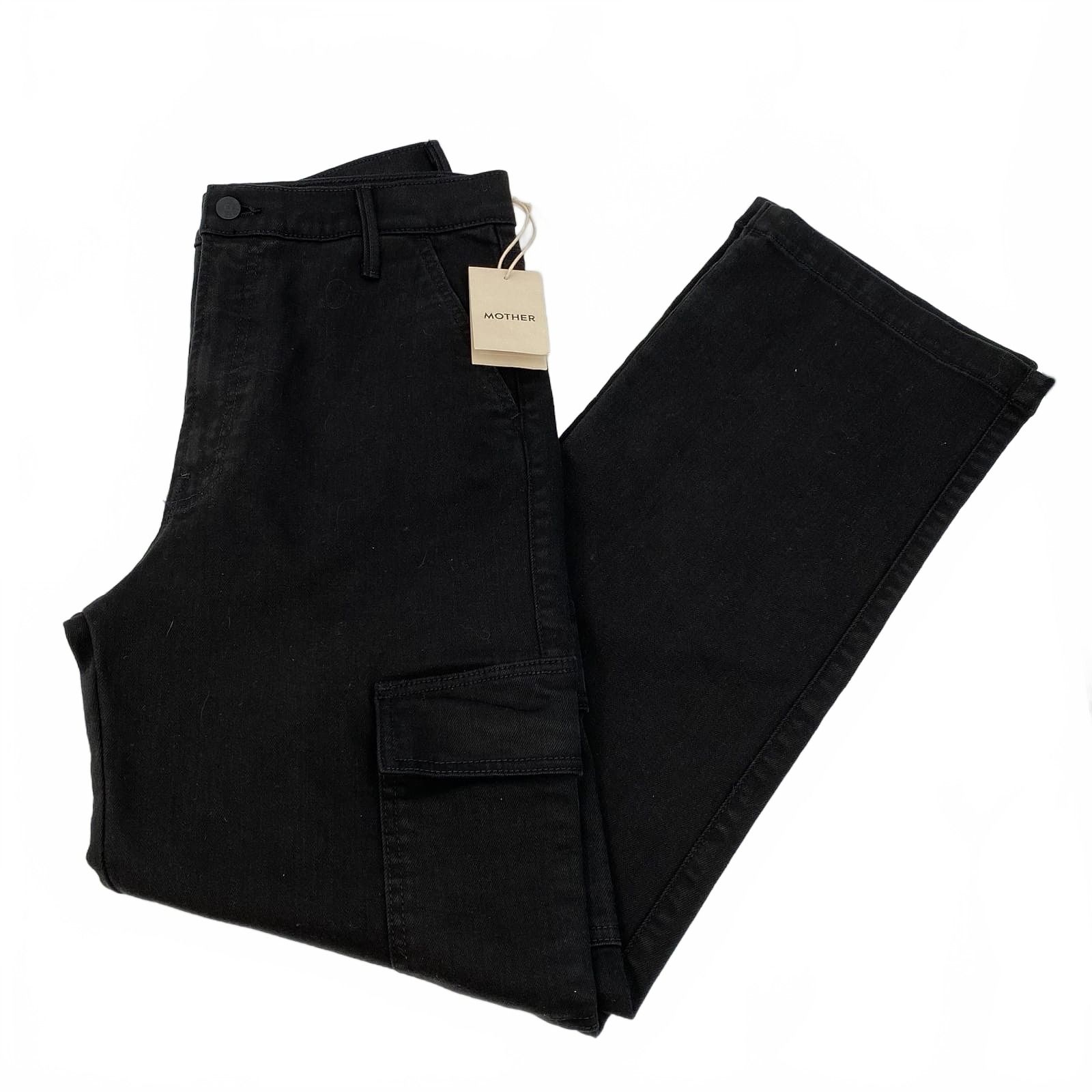 MOTHER Black Straight Up Rambler Cargo Jeans