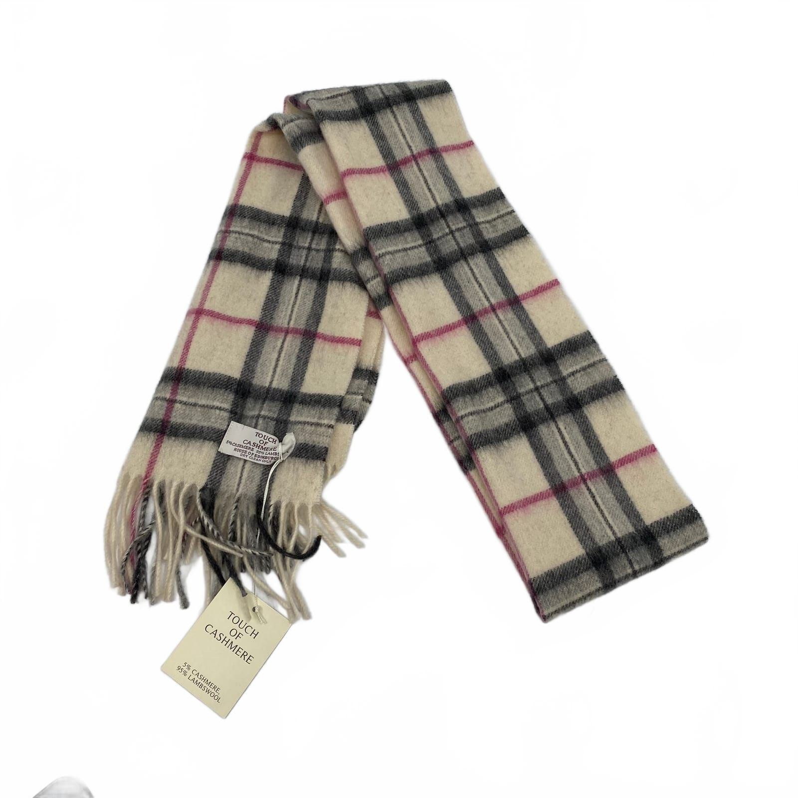 House of Edinburgh Beige Wool Cashmere Plaid Scarf