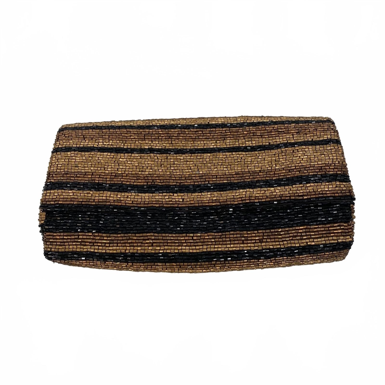 Moyna Brown Silk Beaded Striped Clutch