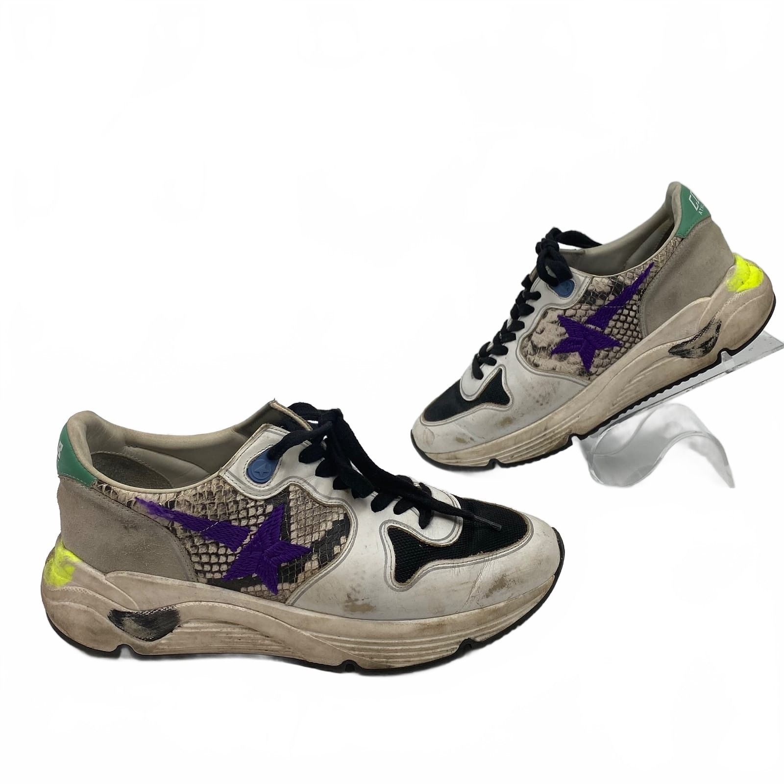 Golden Goose Beige Purple Sneakers Embroidered