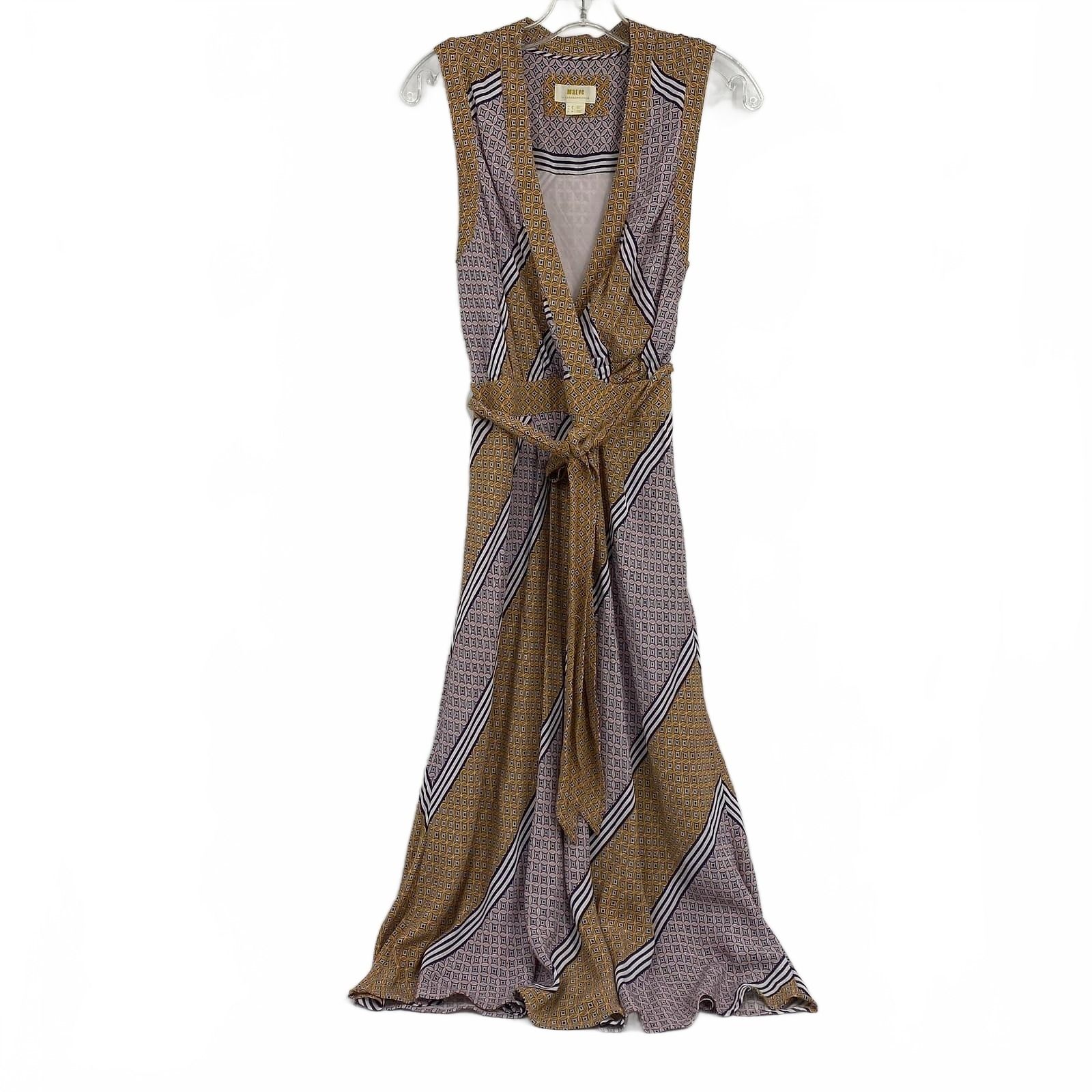 Maeve Green Blue Geometric Print Tie Waist Midi Dress