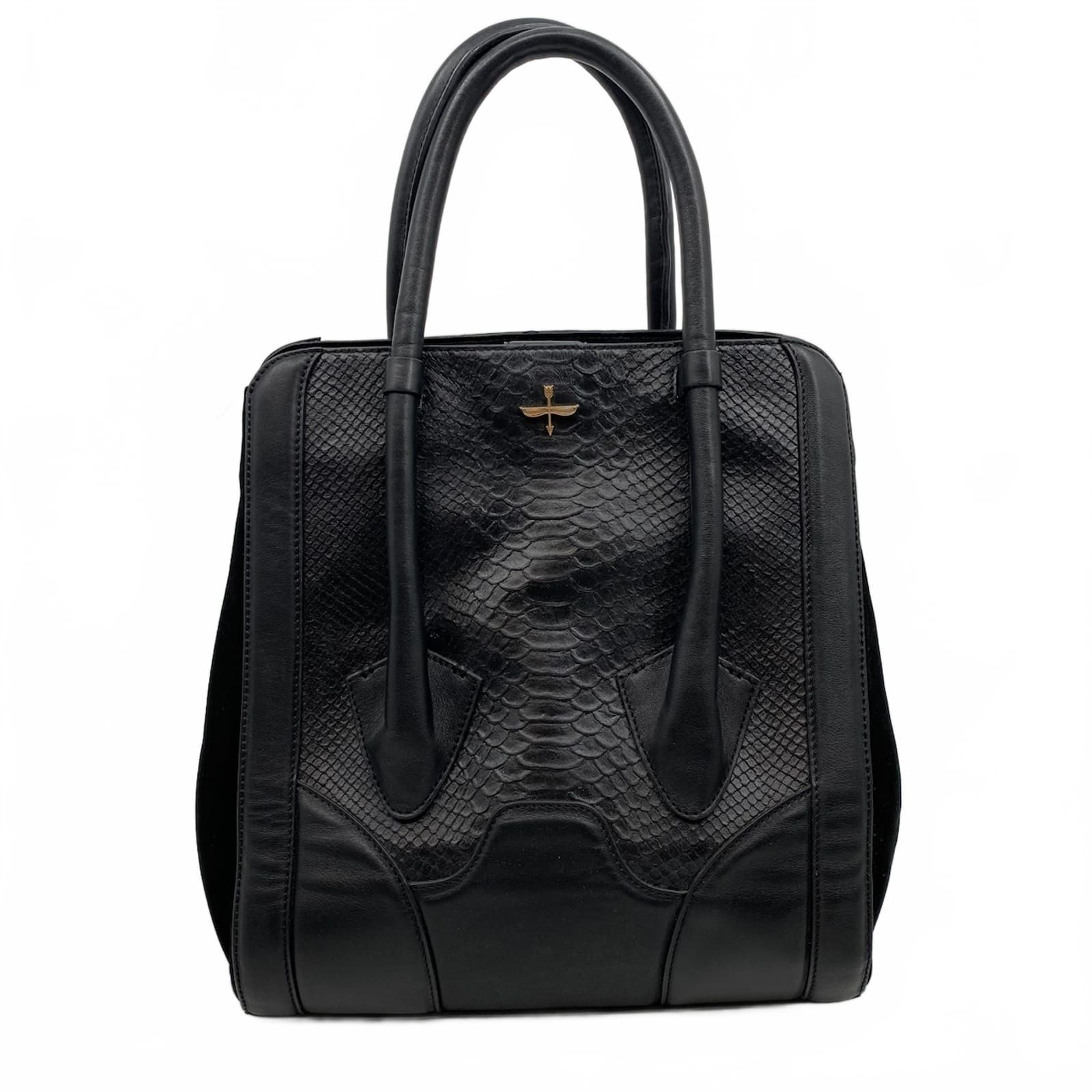 Pour La Victoire Black Croc Embossed Handbag