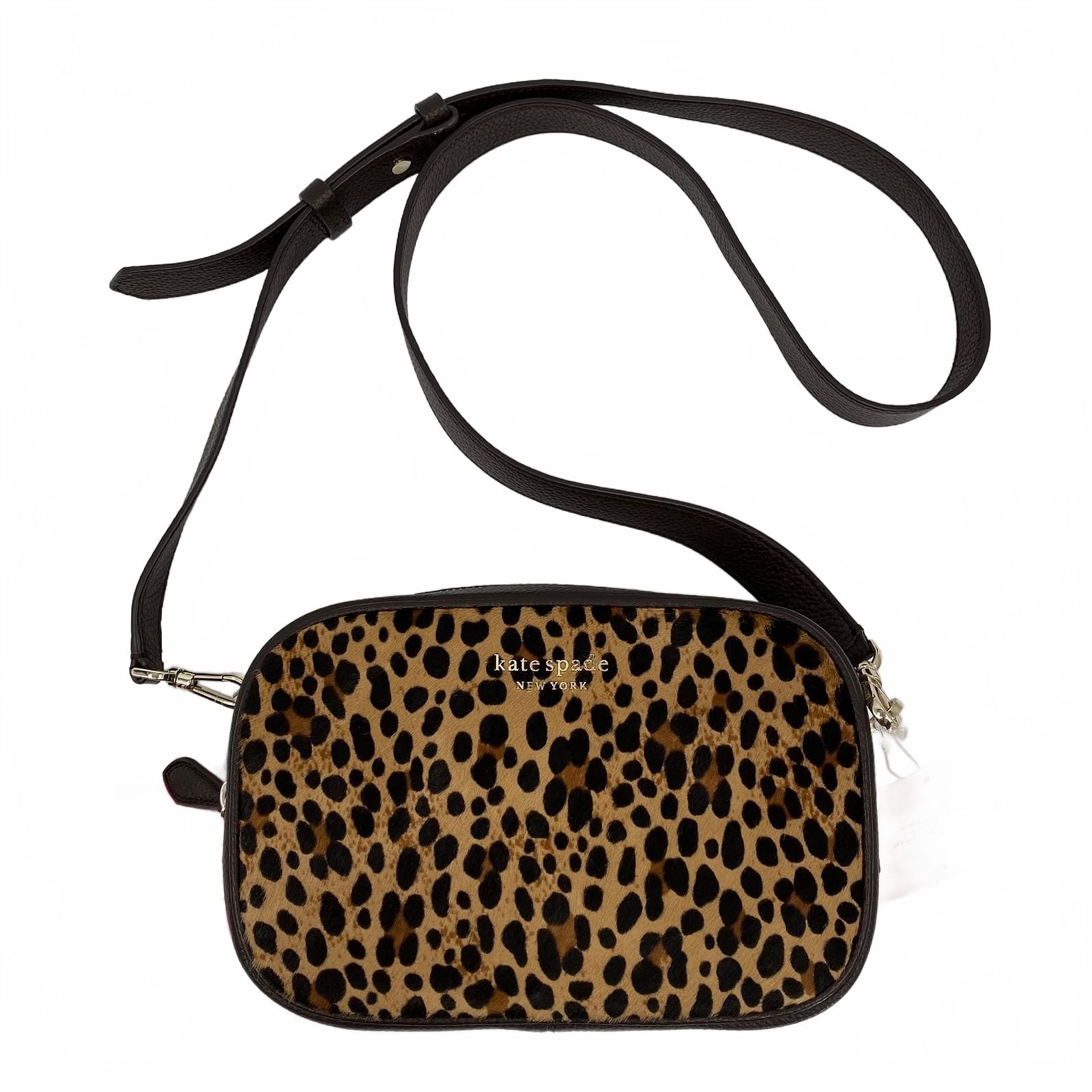 Kate Spade Brown Black Astrid Leopard Print Calf Hair Camera Crossbody Purse