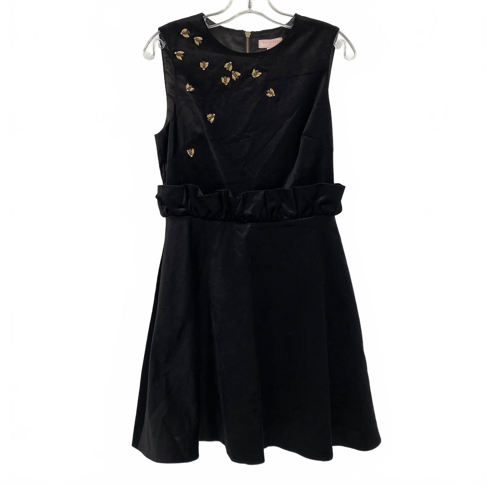 Ted Baker Black Gold Velvet Celeena Queen Bee Mini Dress