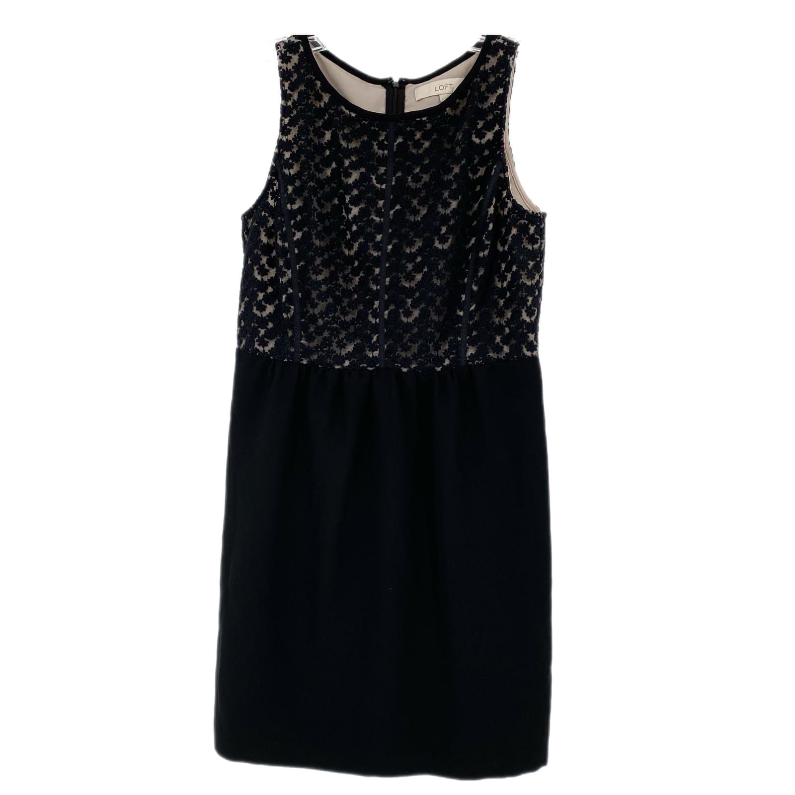 LOFT Black Beige Lace Top Mini Dress