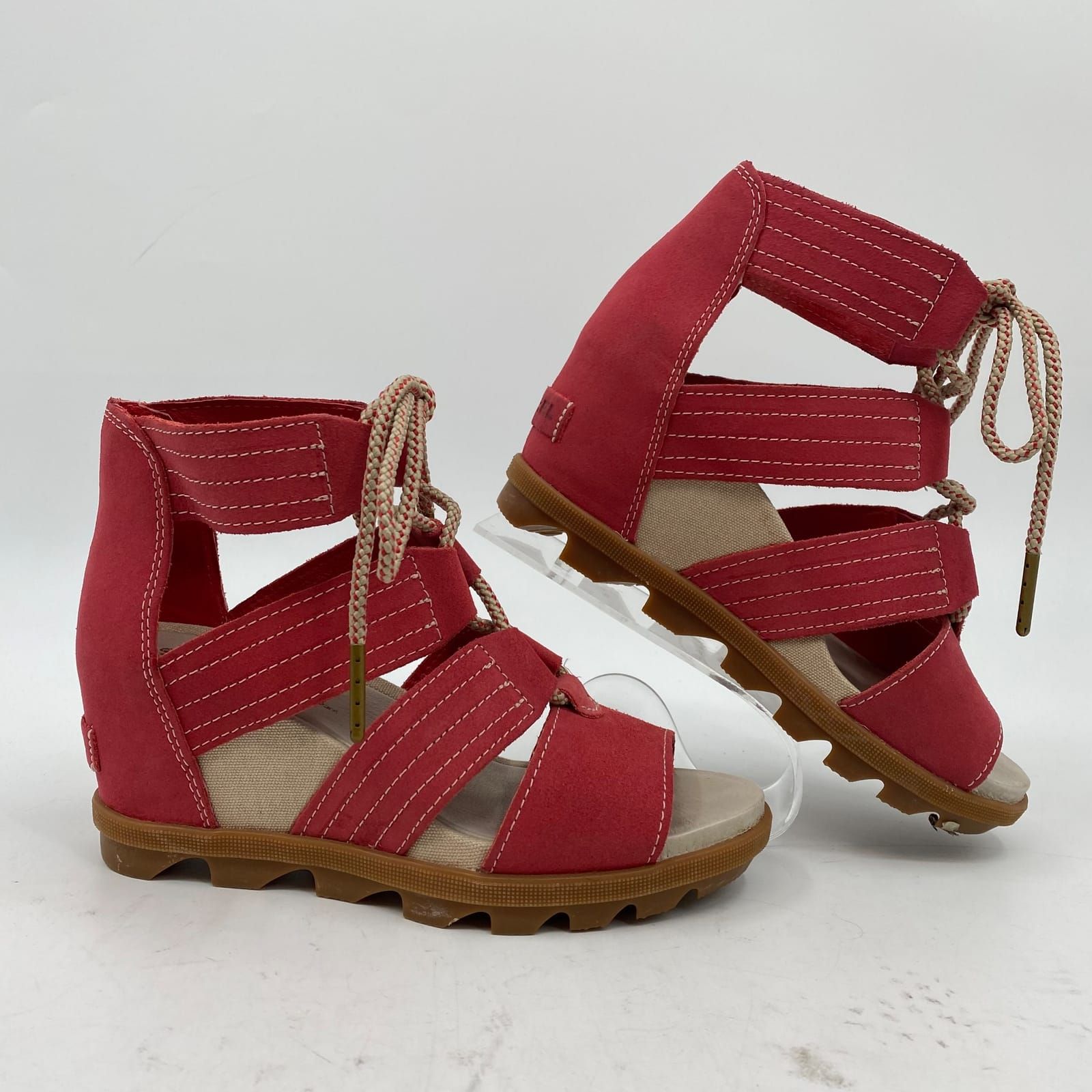 Sorel Pink Beige Lace-Up Wedge Sandals