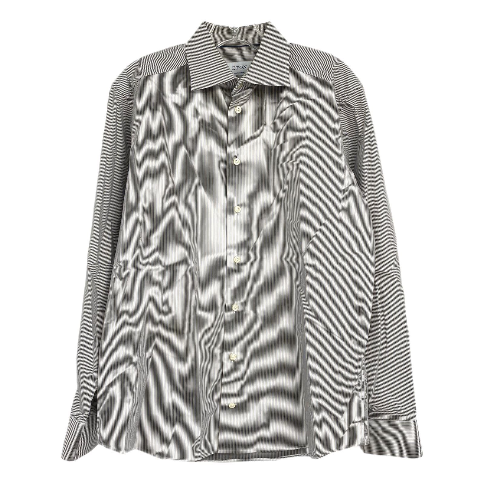 Eton Blue Green Striped Button-Up Dress Shirt